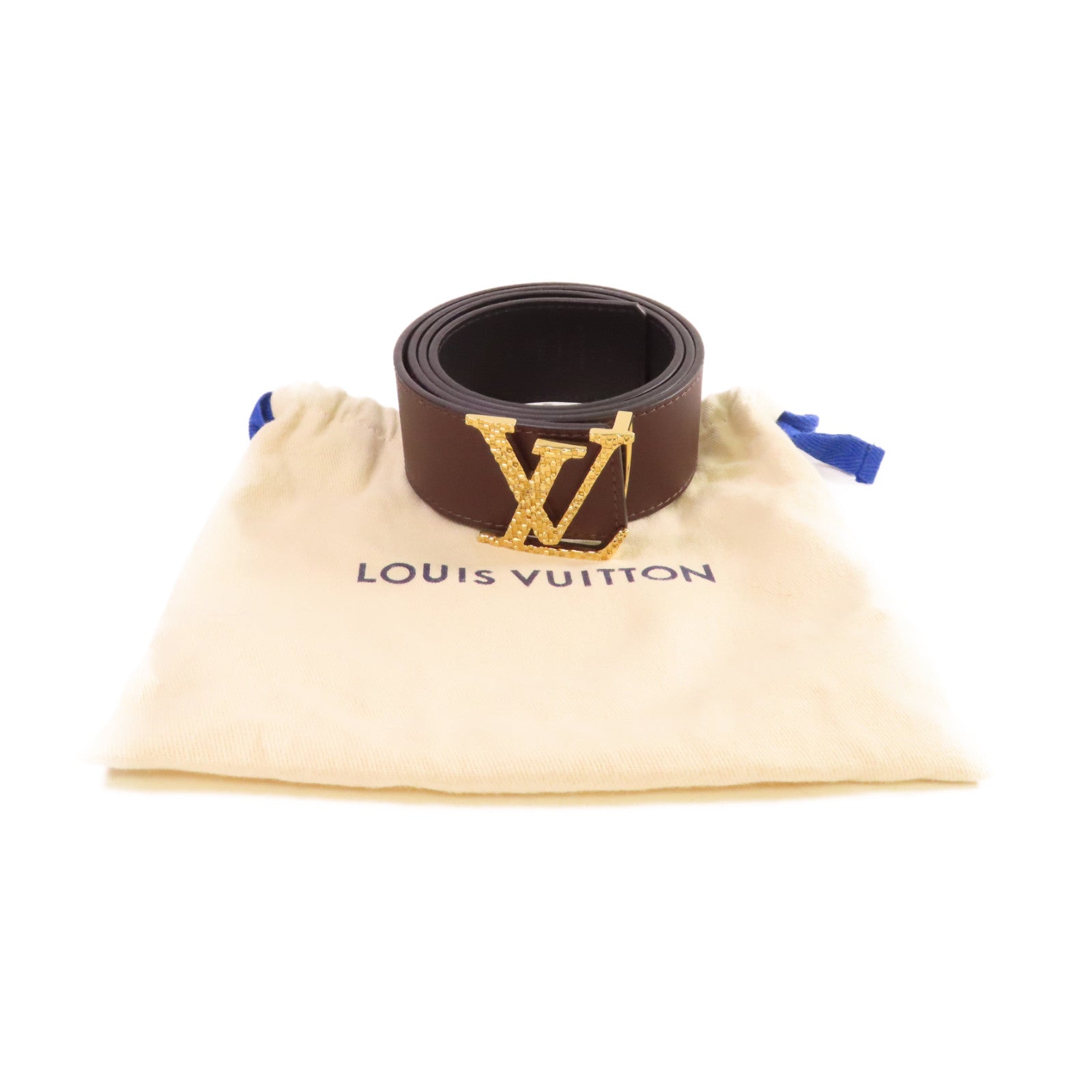 LOUIS VUITTON 皮革Leather Belt金扣皮帶啡色/黑色