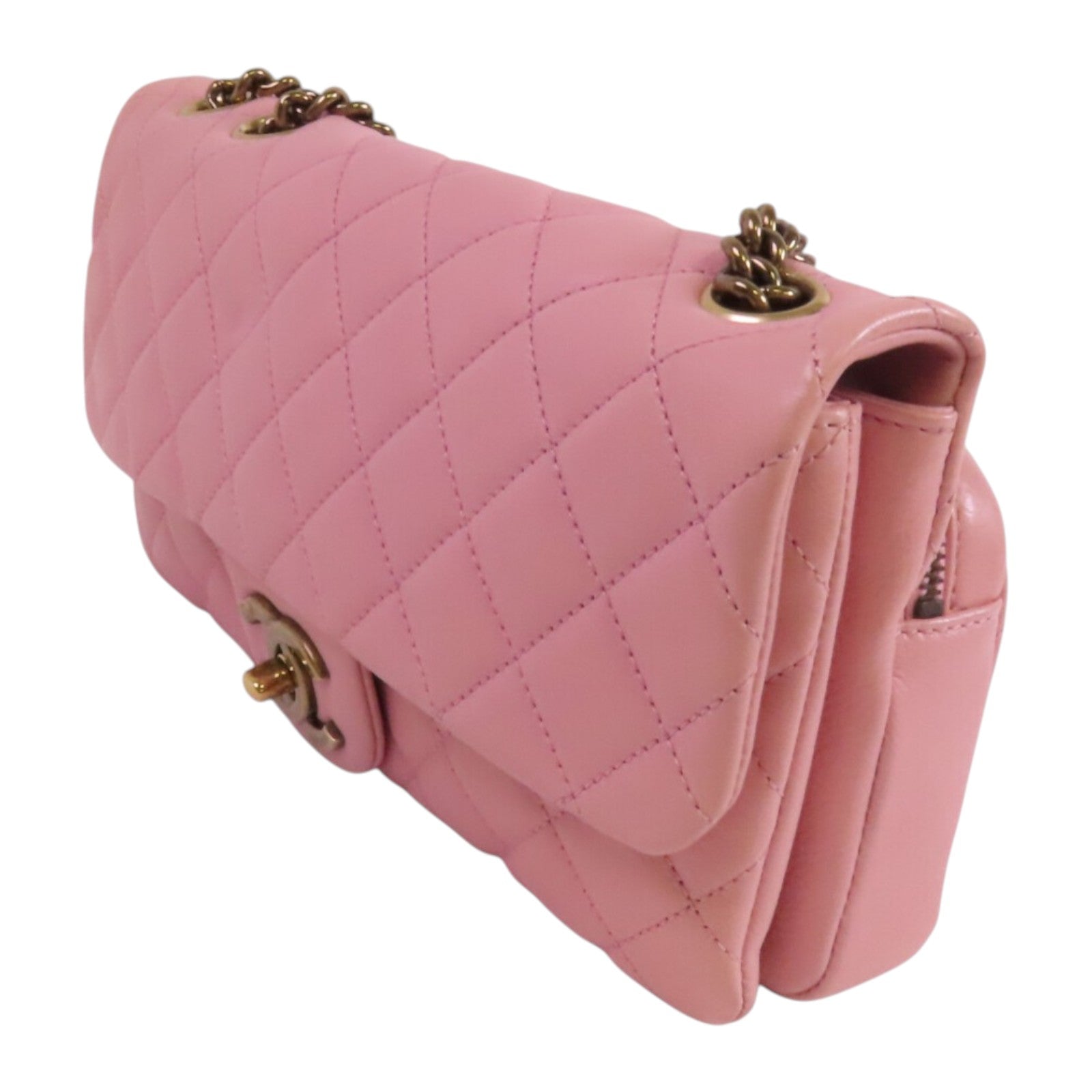 CHANEL 牛皮皮革Chain Shoulder金扣鏈帶肩背袋