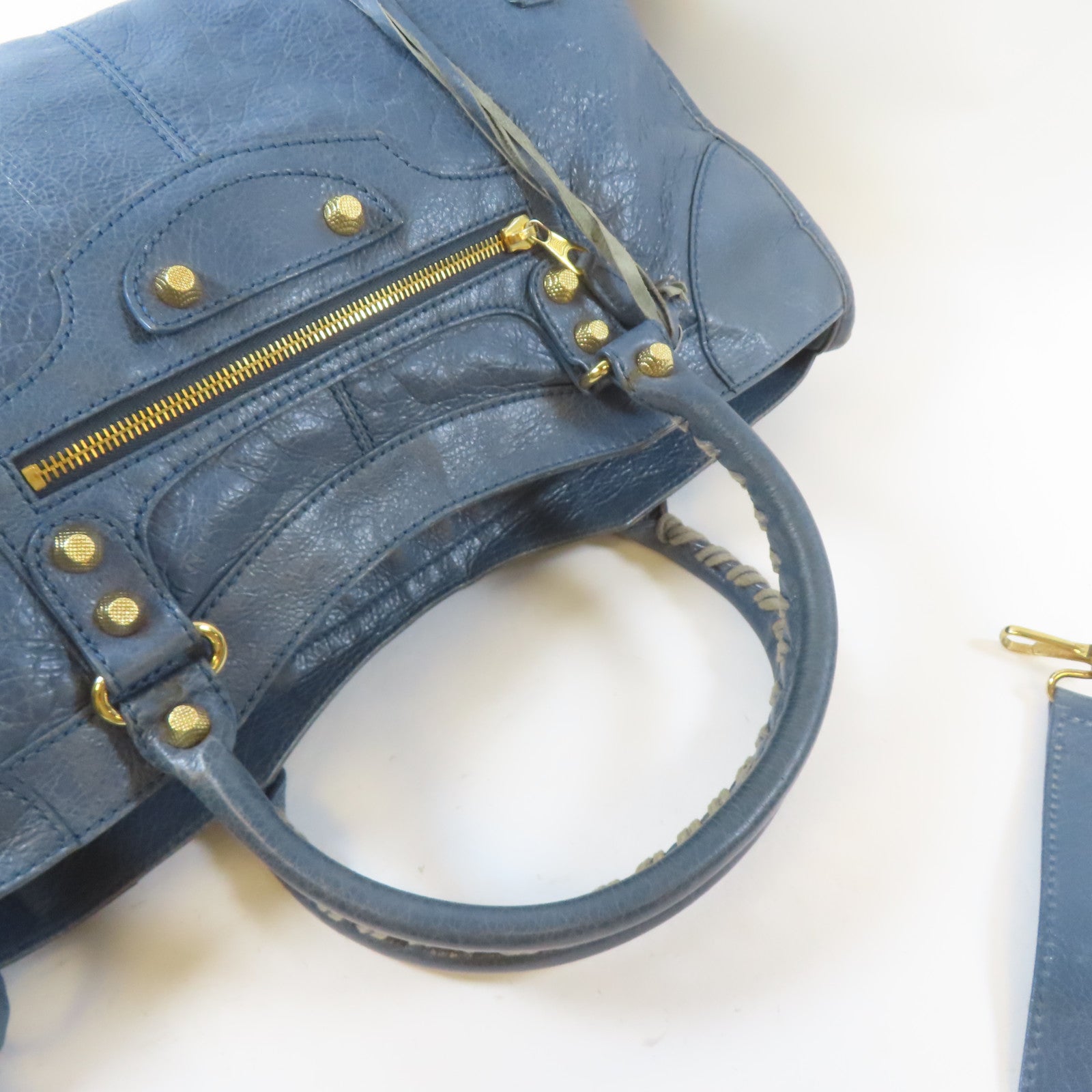 BALENCIAGA 牛皮皮革Part Time金扣手挽肩背兩用袋藍色