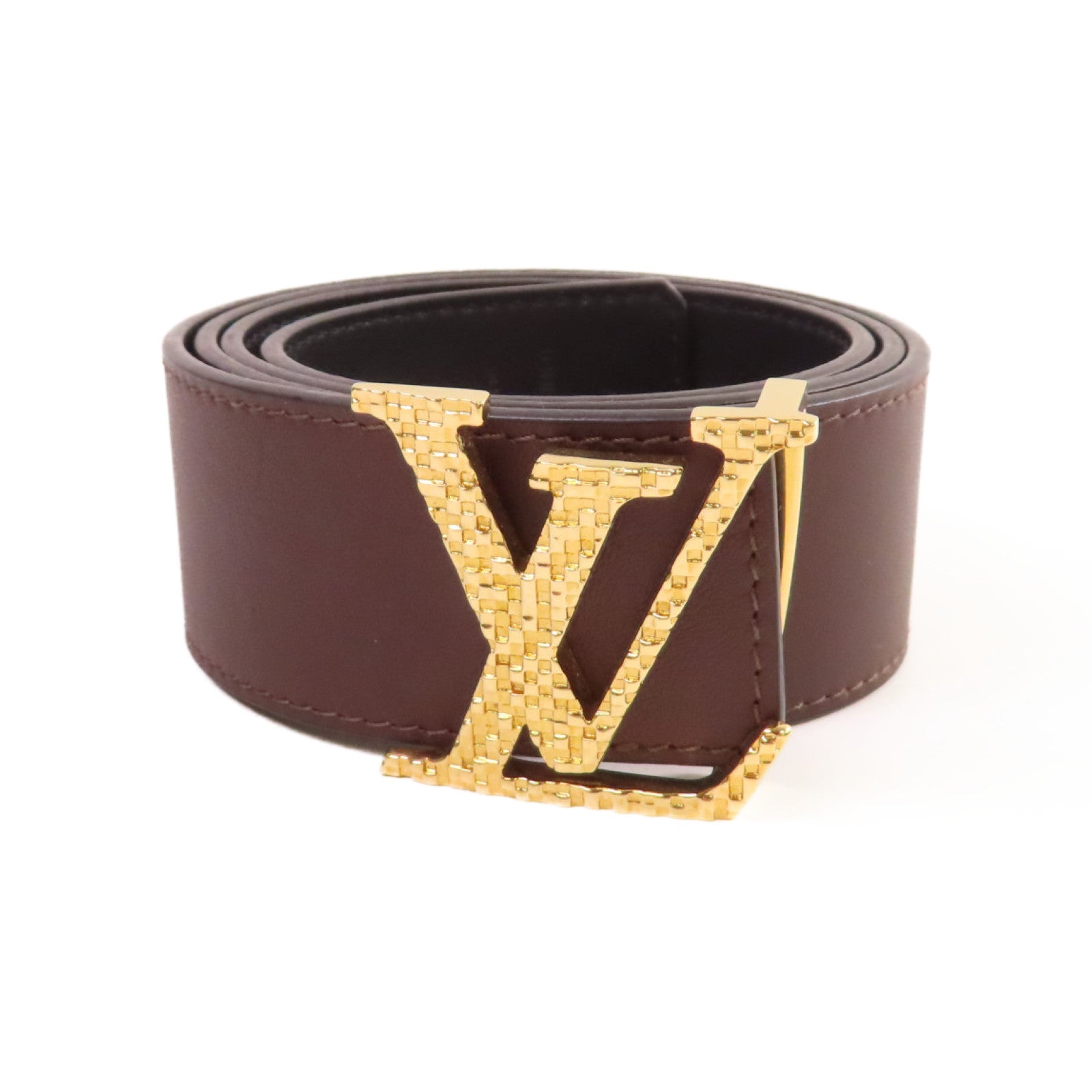 LOUIS VUITTON 皮革Leather Belt金扣皮帶啡色/黑色