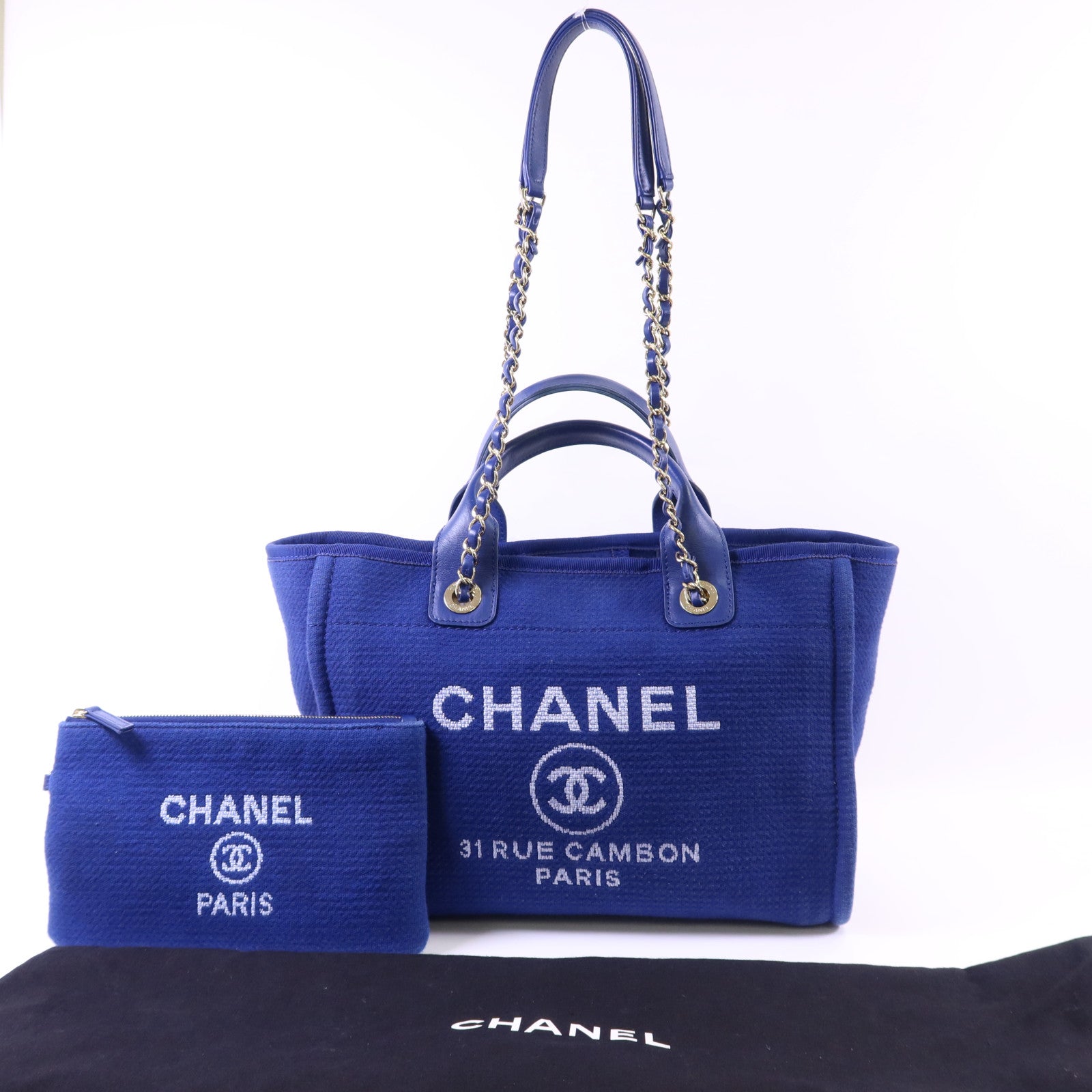 CHANEL 帆布Deauville Tote with Pouch金扣手挽肩背兩用袋