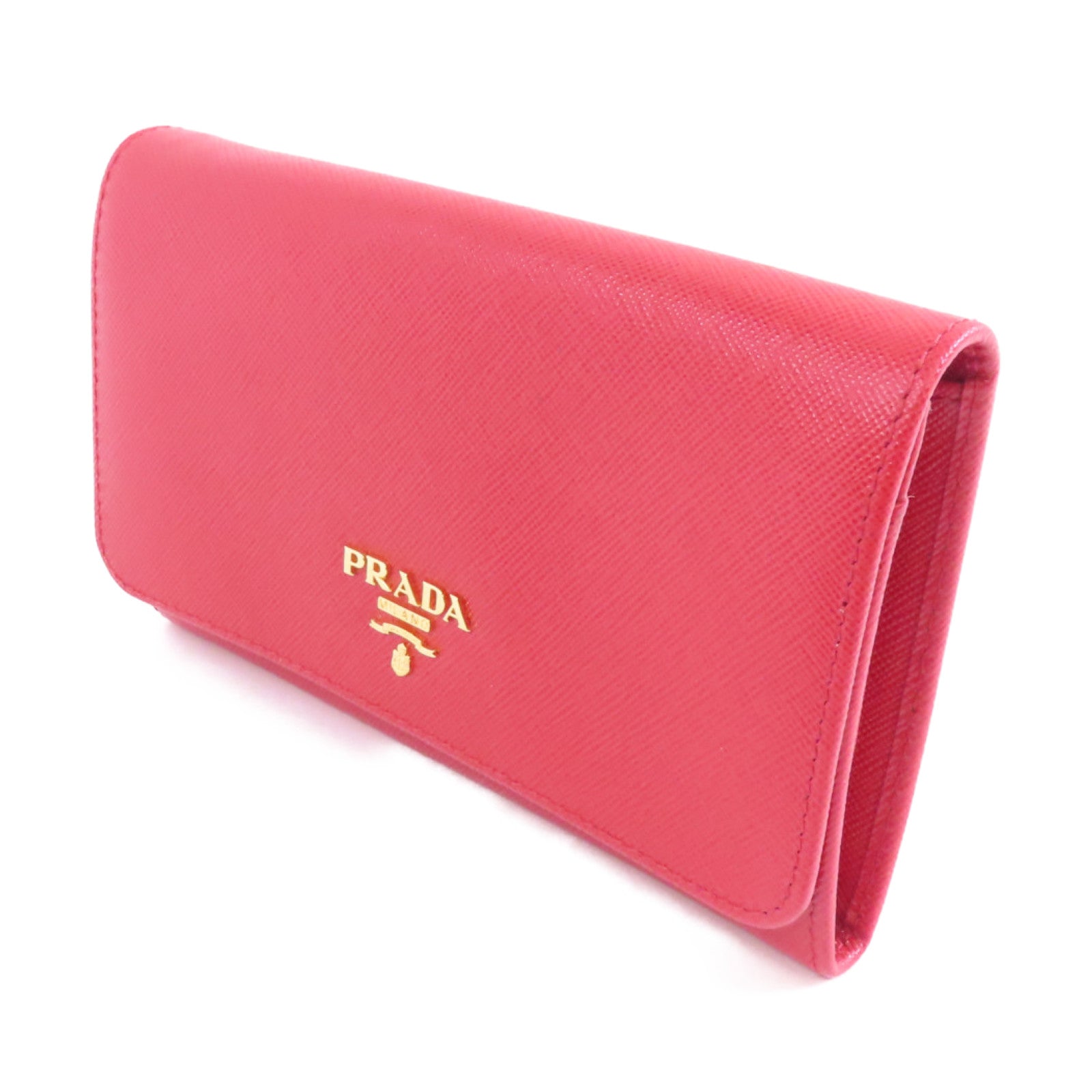PRADA 牛皮皮革Wallet金扣錢包紅色