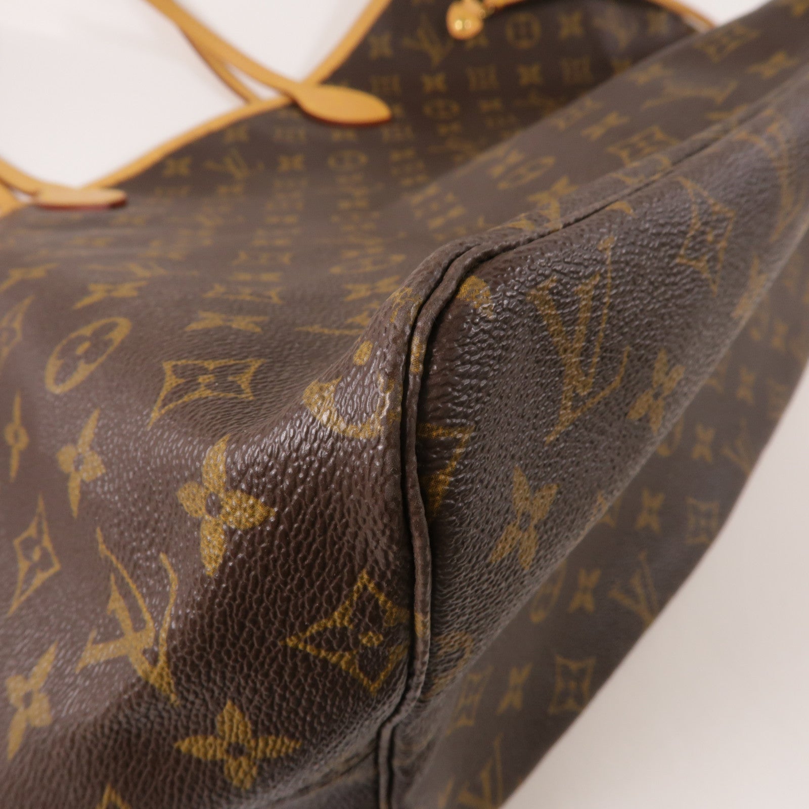 LOUIS VUITTON Monogram Neverfull GM金扣手挽袋棕色