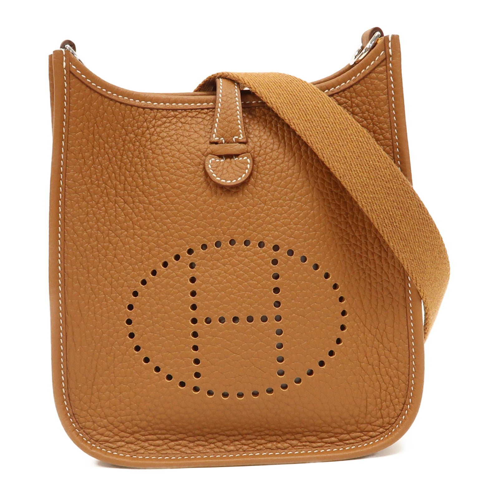 HERMES Clemence皮革Evelyne TPM銀扣肩背袋Gold/啡色