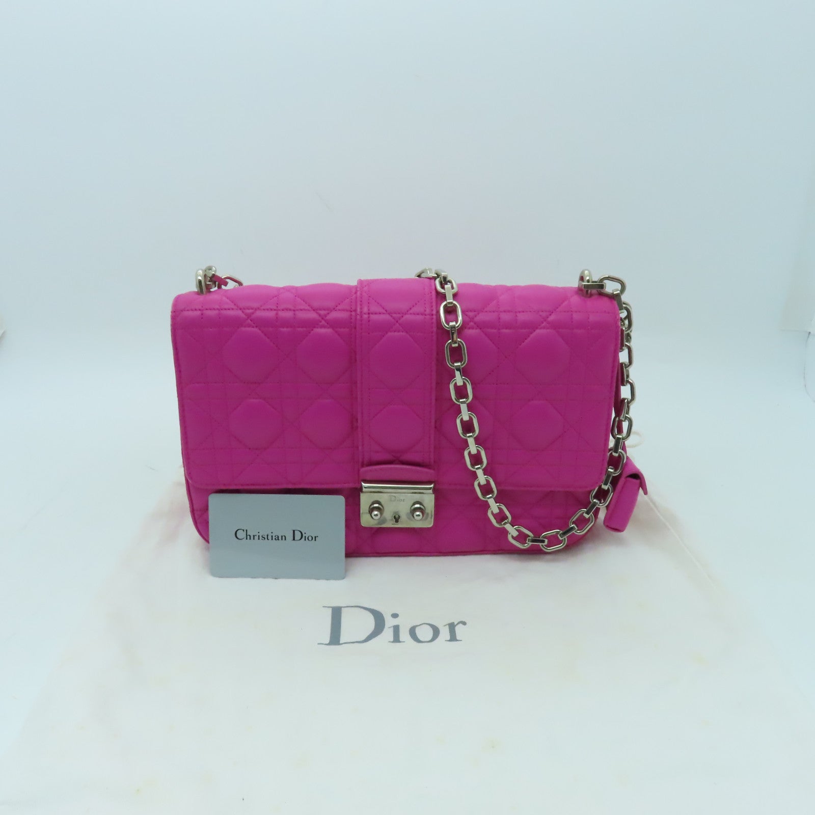 Dior羊皮皮革Miss Dior Chain Shoulder银扣肩背袋粉红色