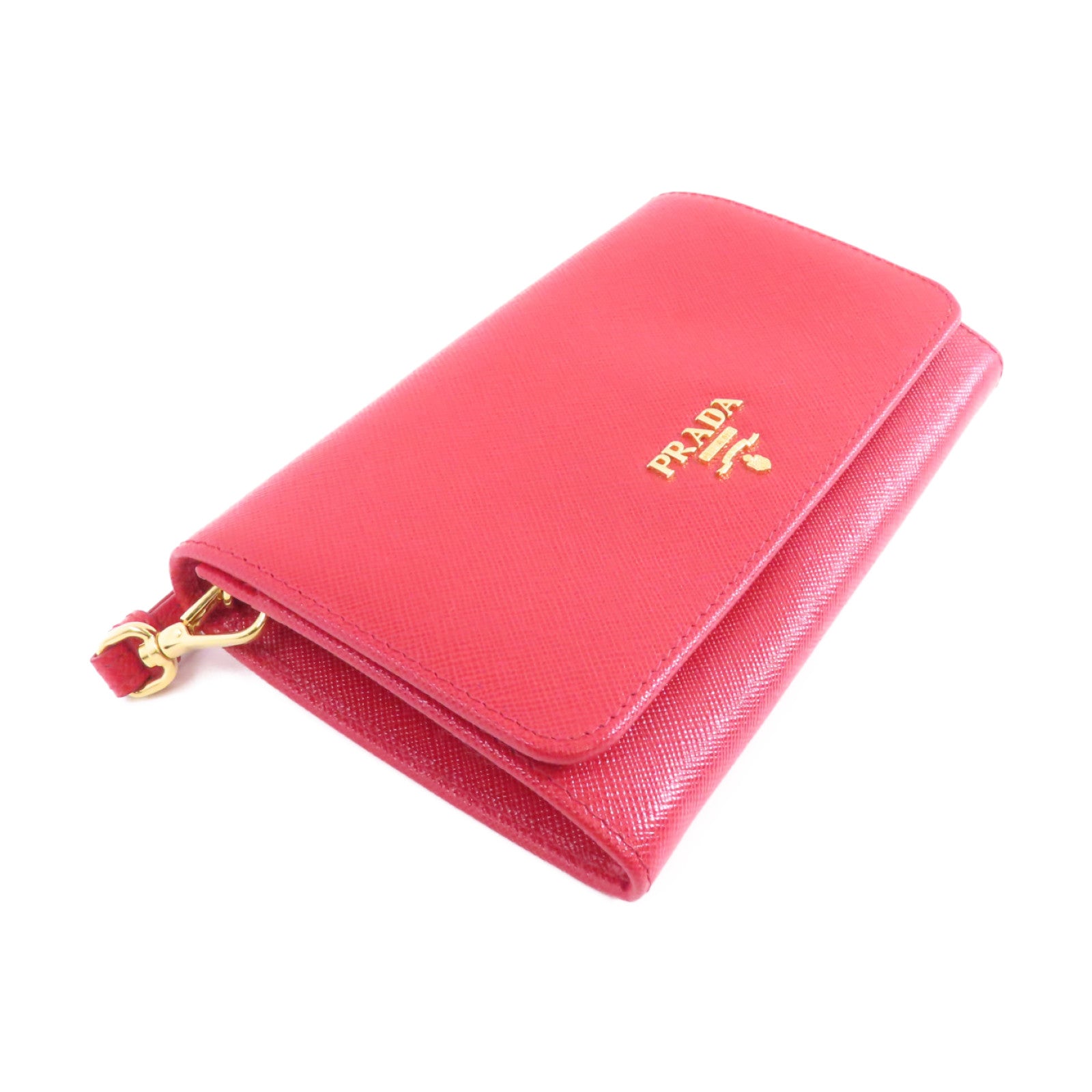 PRADA 牛皮皮革Wallet金扣錢包紅色
