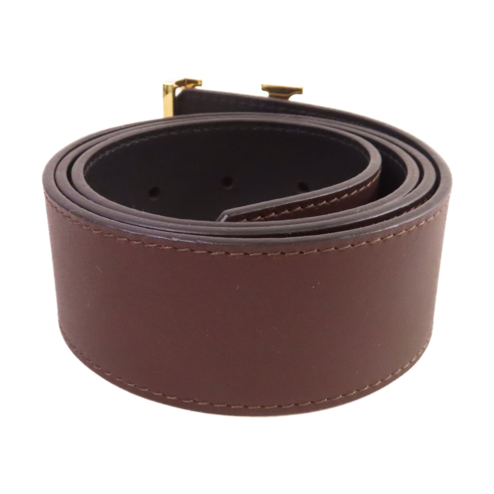 LOUIS VUITTON 皮革Leather Belt金扣皮帶啡色/黑色