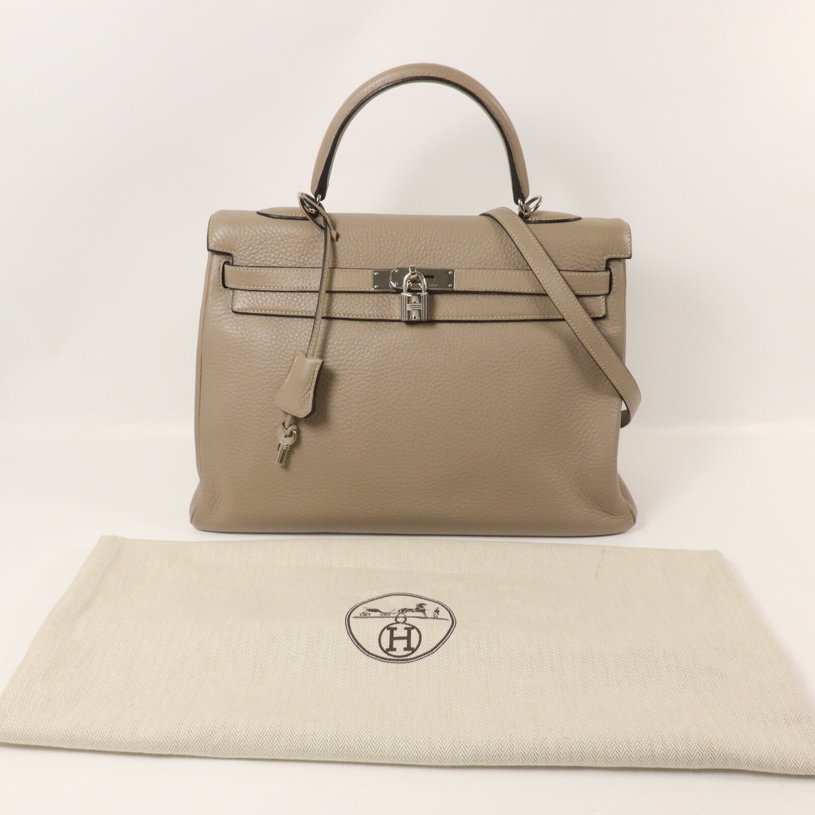 HERMES Clemence皮革Kelly 35手挽肩背兩用袋Gris Tourterelle