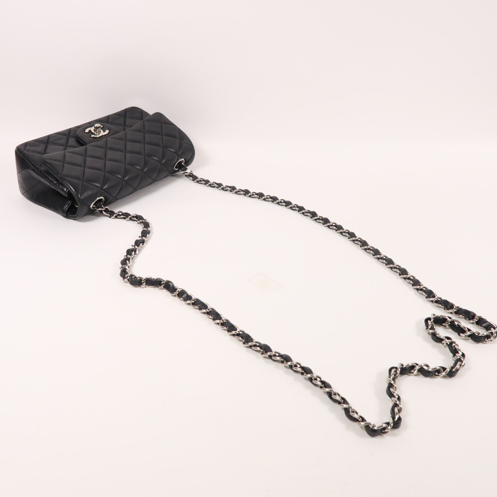 CHANEL 羊皮皮革Mini Classic 20銀扣鏈帶肩背袋