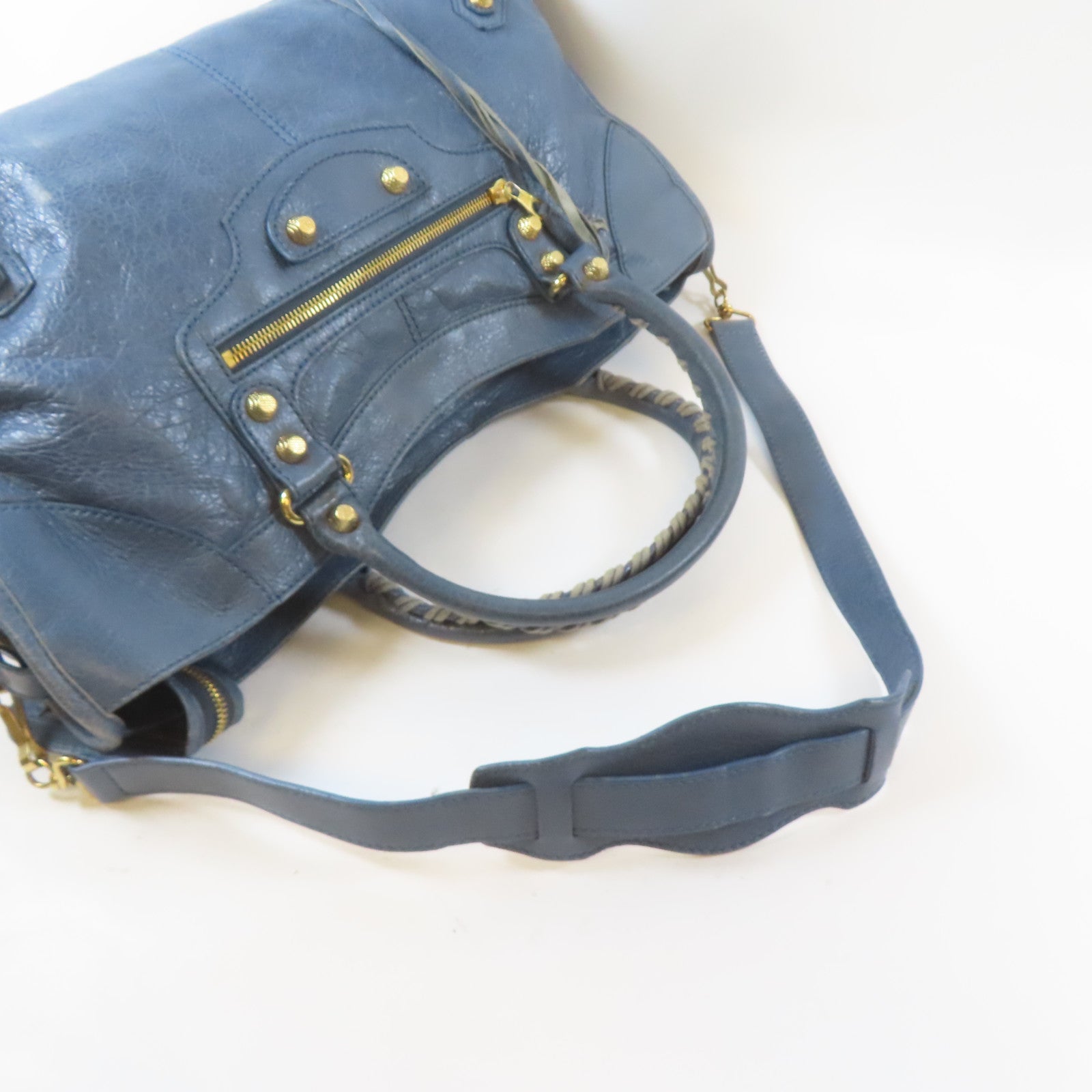 BALENCIAGA 牛皮皮革Part Time金扣手挽肩背兩用袋藍色