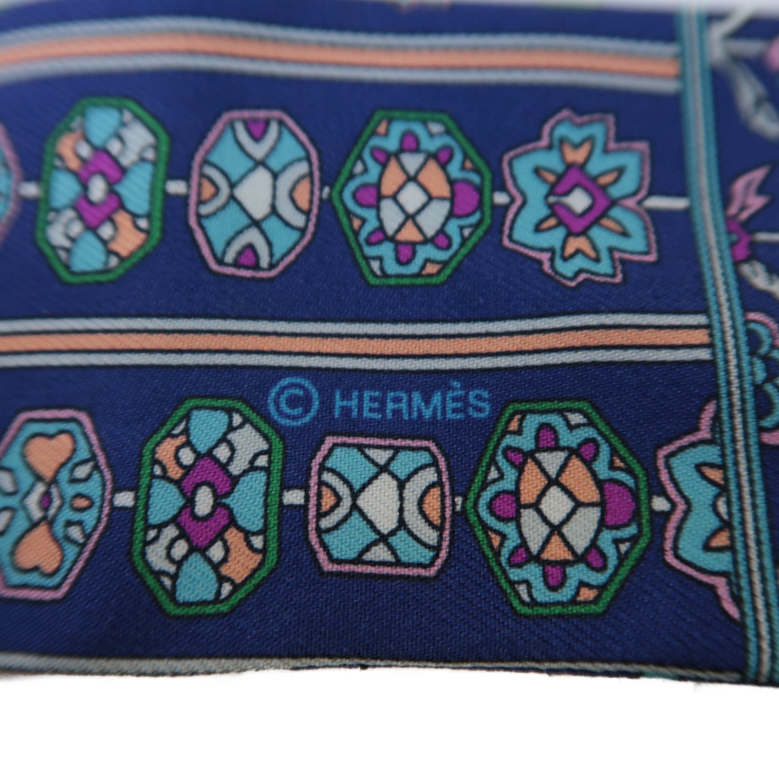 HERMES 【激減優惠】絲質Twilly絲巾藍色/綠色