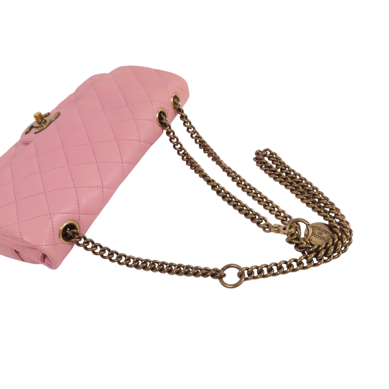 CHANEL 牛皮皮革Chain Shoulder金扣鏈帶肩背袋