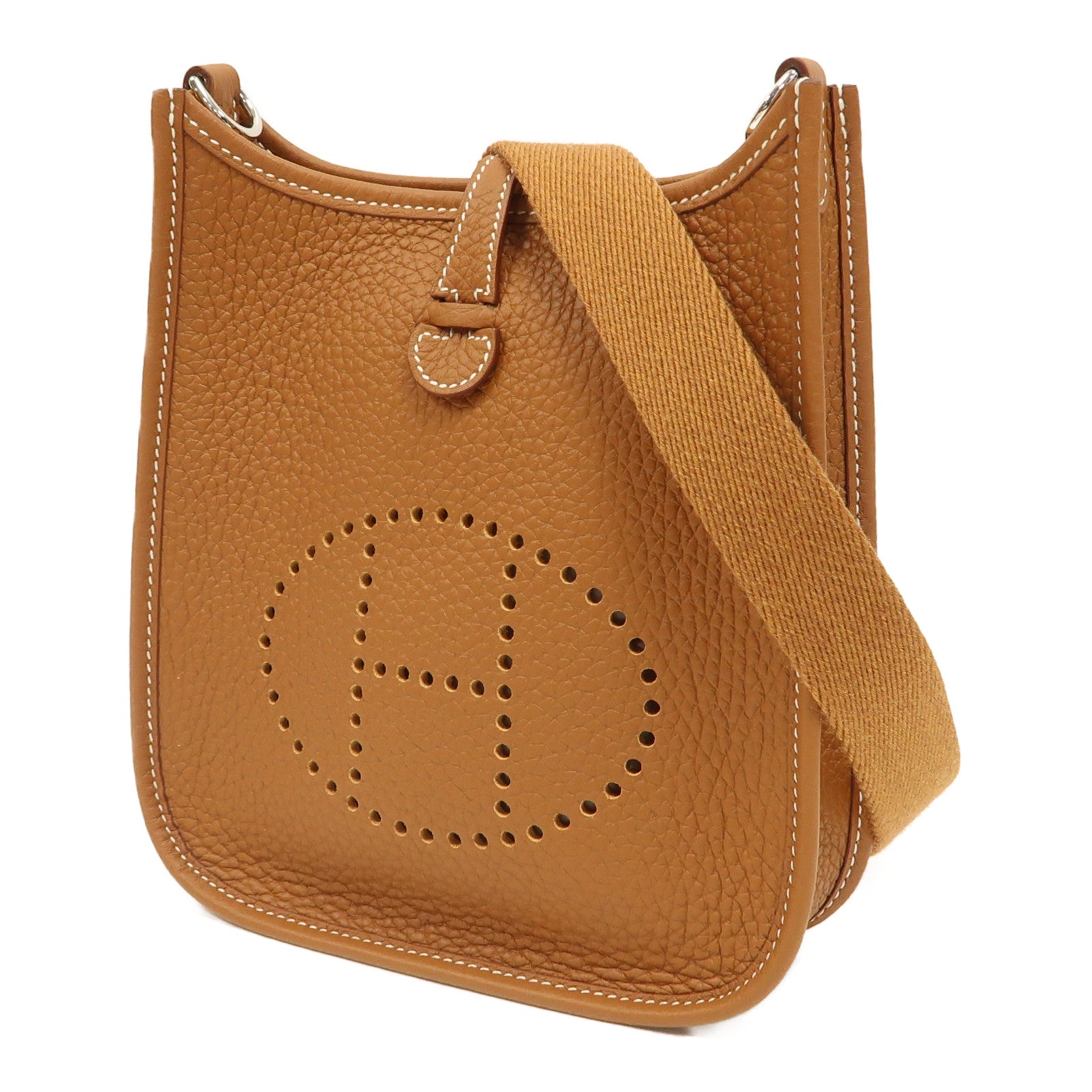 HERMES Clemence皮革Evelyne TPM銀扣肩背袋Gold/啡色