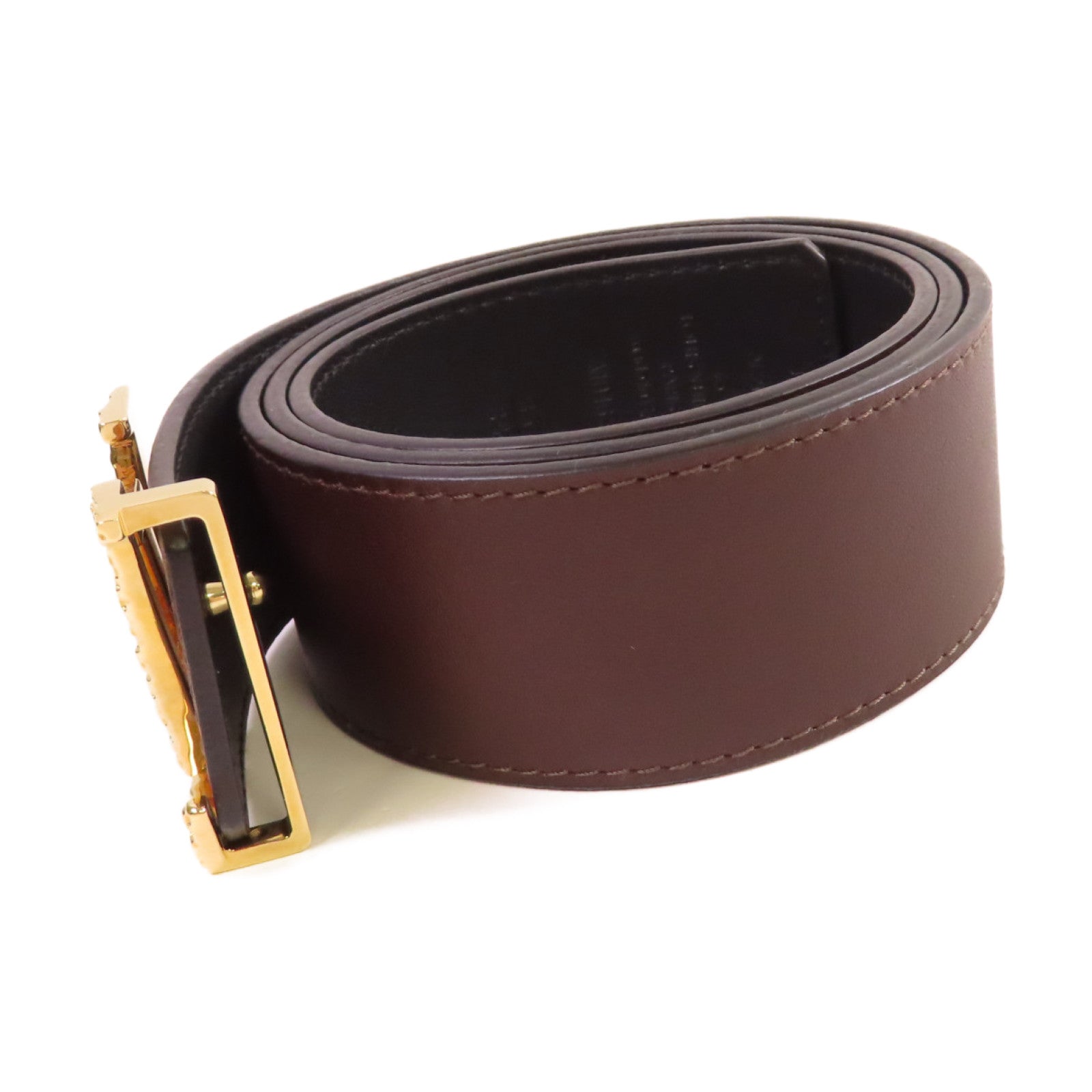 LOUIS VUITTON 皮革Leather Belt金扣皮帶啡色/黑色