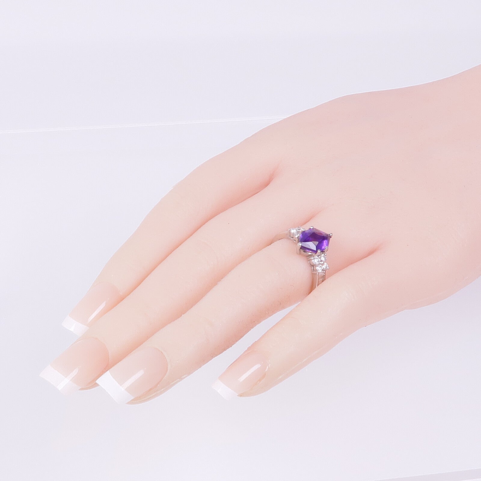 JEWELRY PT900鉑金Amethyst Diamond Ring戒指US#7.25