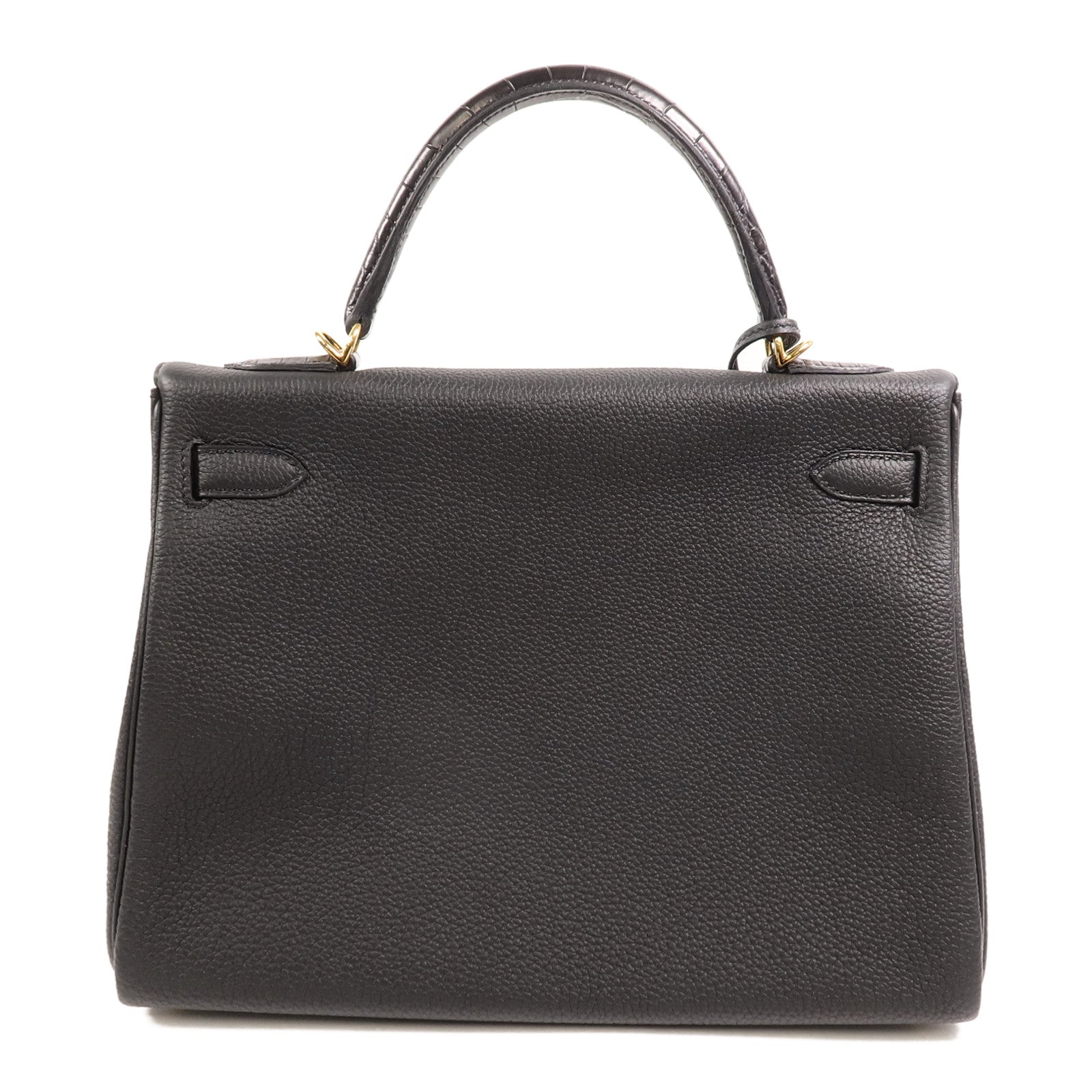 HERMES Togo/Croco皮革Kelly 32手挽肩背兩用袋Noir