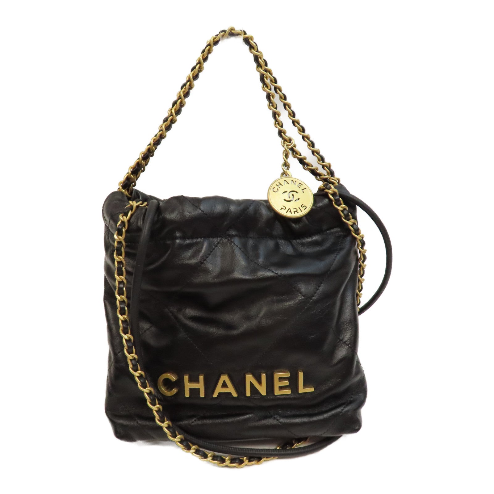 CHANEL 菱格牛皮皮革Chanel 22 Mini金扣肩背袋黑色