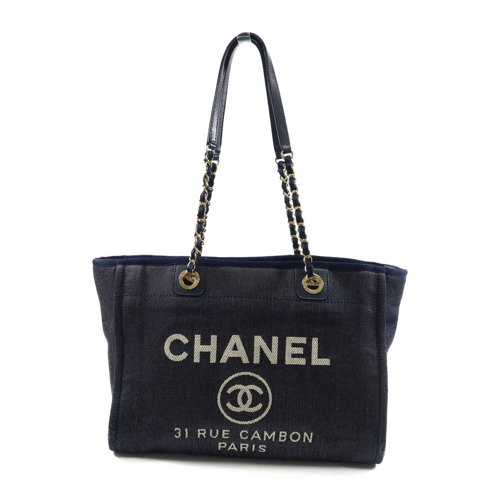 CHANEL 牛仔布Deauville金扣手挽袋/肩背袋
