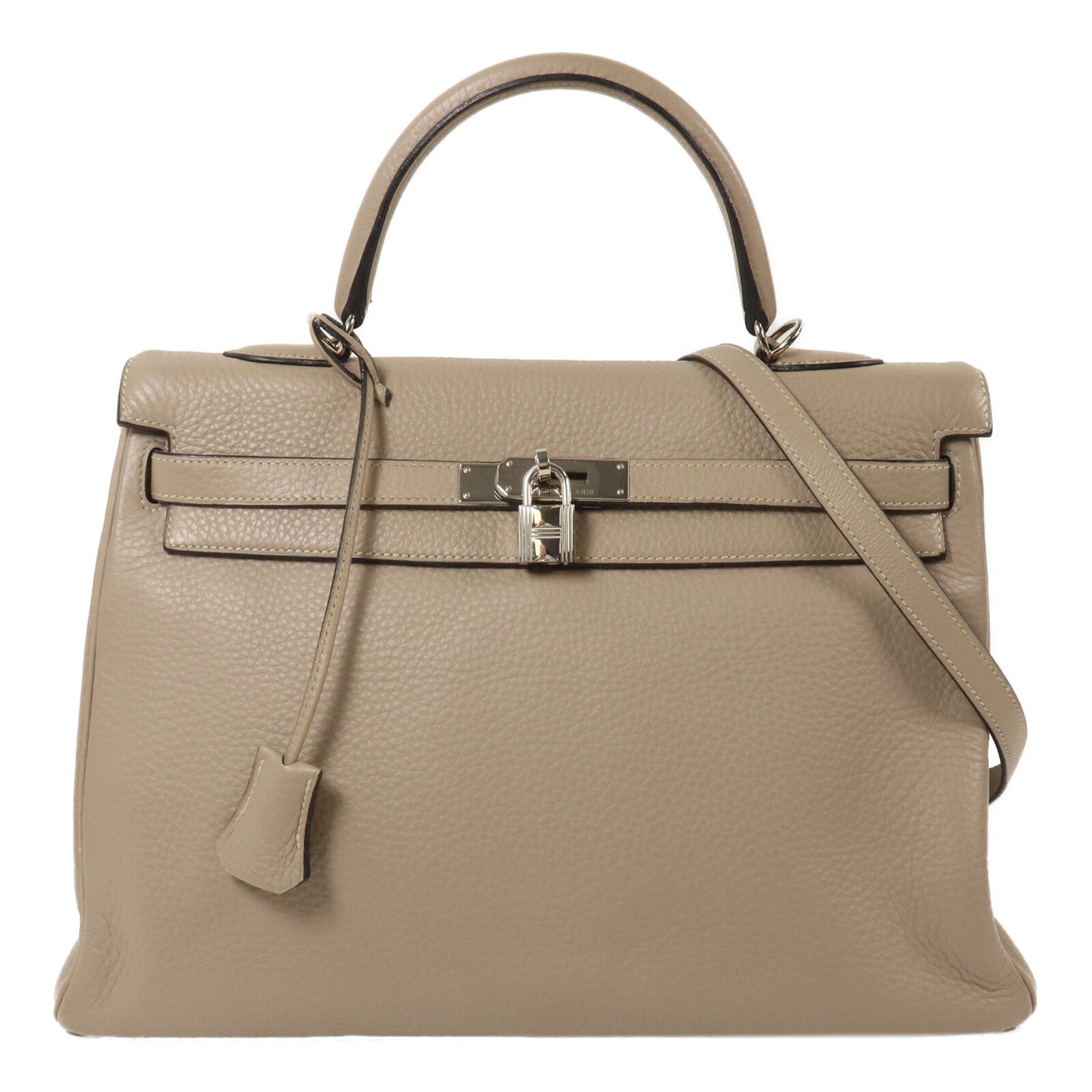 HERMES Clemence皮革Kelly 35手挽肩背兩用袋Gris Tourterelle