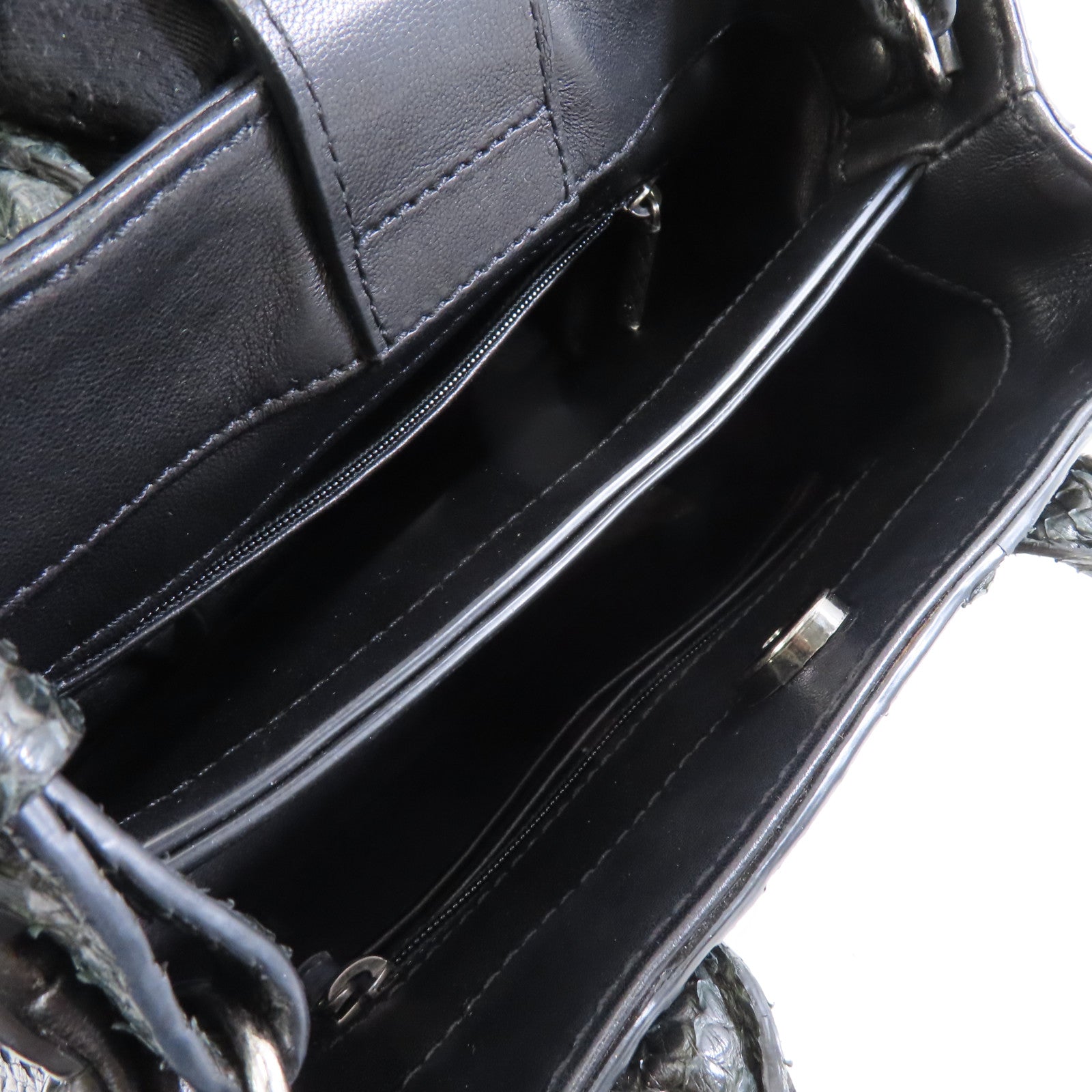 CHANEL 【激減優惠】蛇皮皮革2 Way Shoulder銀扣手挽肩背兩用袋綠色