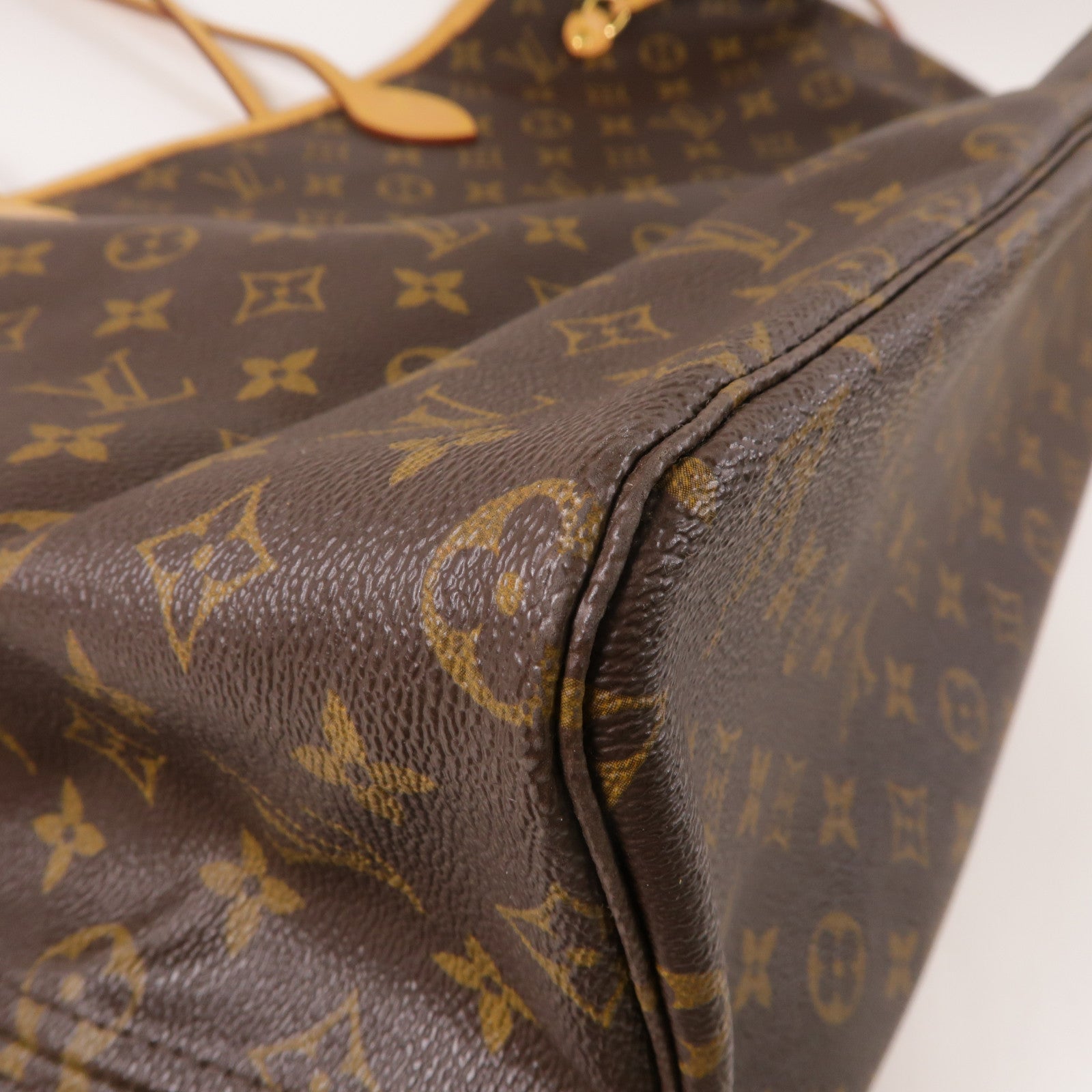 LOUIS VUITTON Monogram Neverfull GM金扣手挽袋棕色