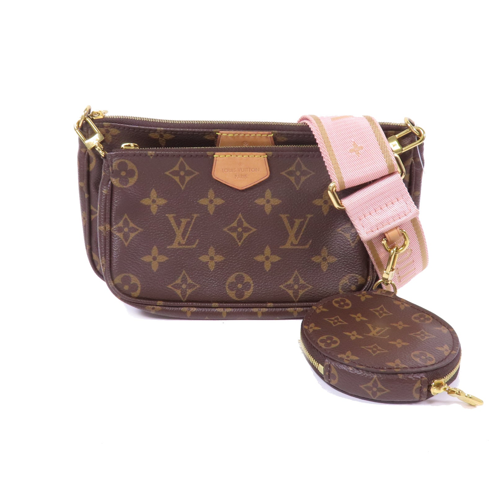 LOUIS VUITTON Monogram Multi Pochette Accessoires金扣手挽肩背兩用袋棕色
