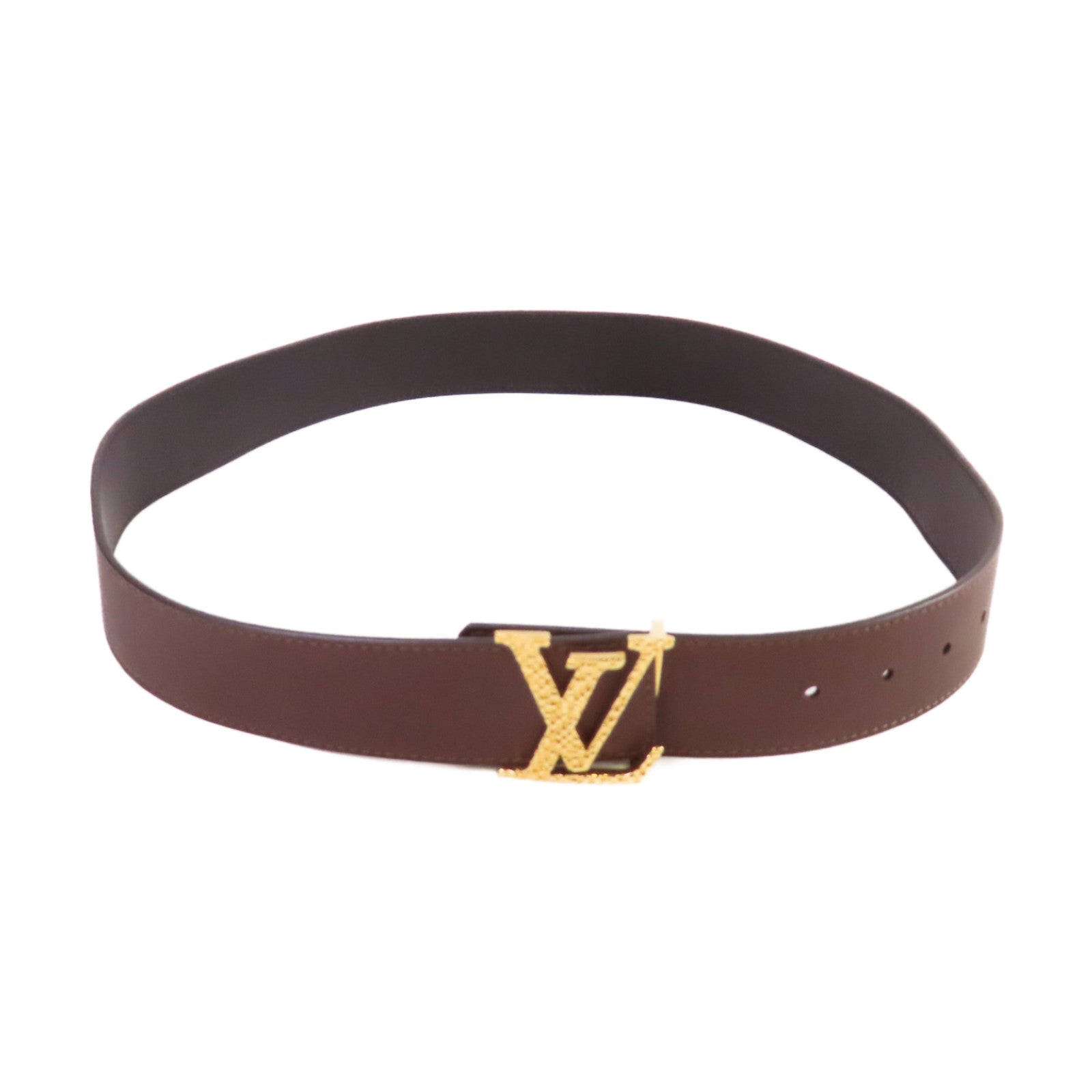 LOUIS VUITTON 皮革Leather Belt金扣皮帶啡色/黑色