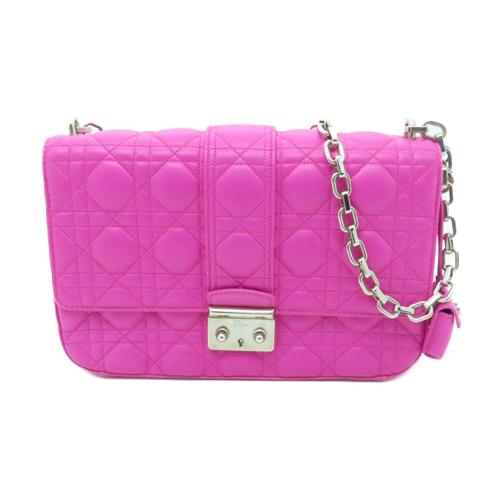 Dior羊皮皮革Miss Dior Chain Shoulder银扣肩背袋粉红色