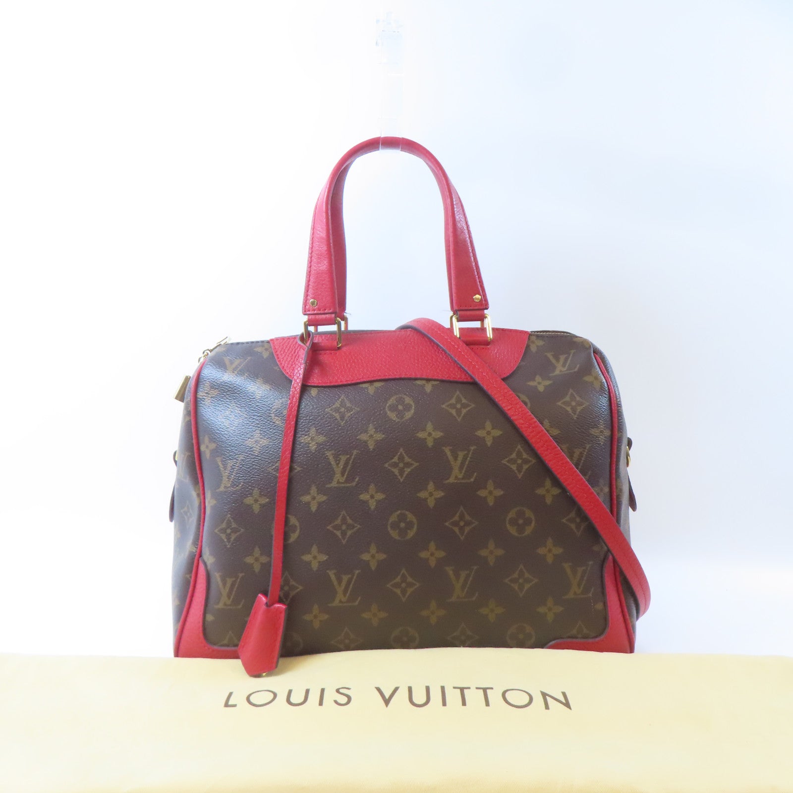LOUIS VUITTON Monogram Retiro PM金扣手挽肩背兩用袋啡色/紅色