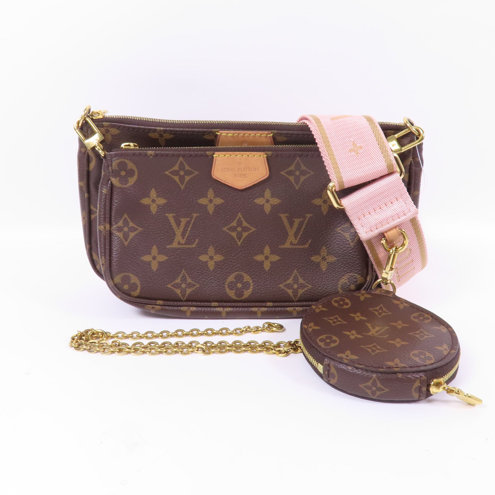 LOUIS VUITTON Monogram Multi Pochette Accessoires金扣手挽肩背兩用袋棕色