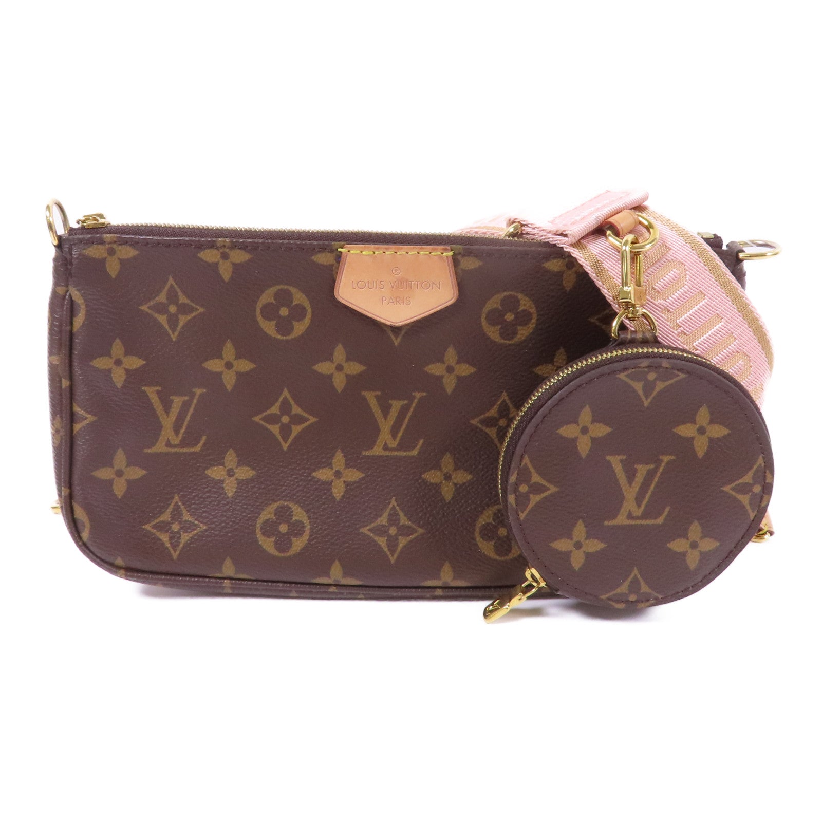 LOUIS VUITTON Monogram Multi Pochette Accessoires金扣手挽肩背兩用袋棕色