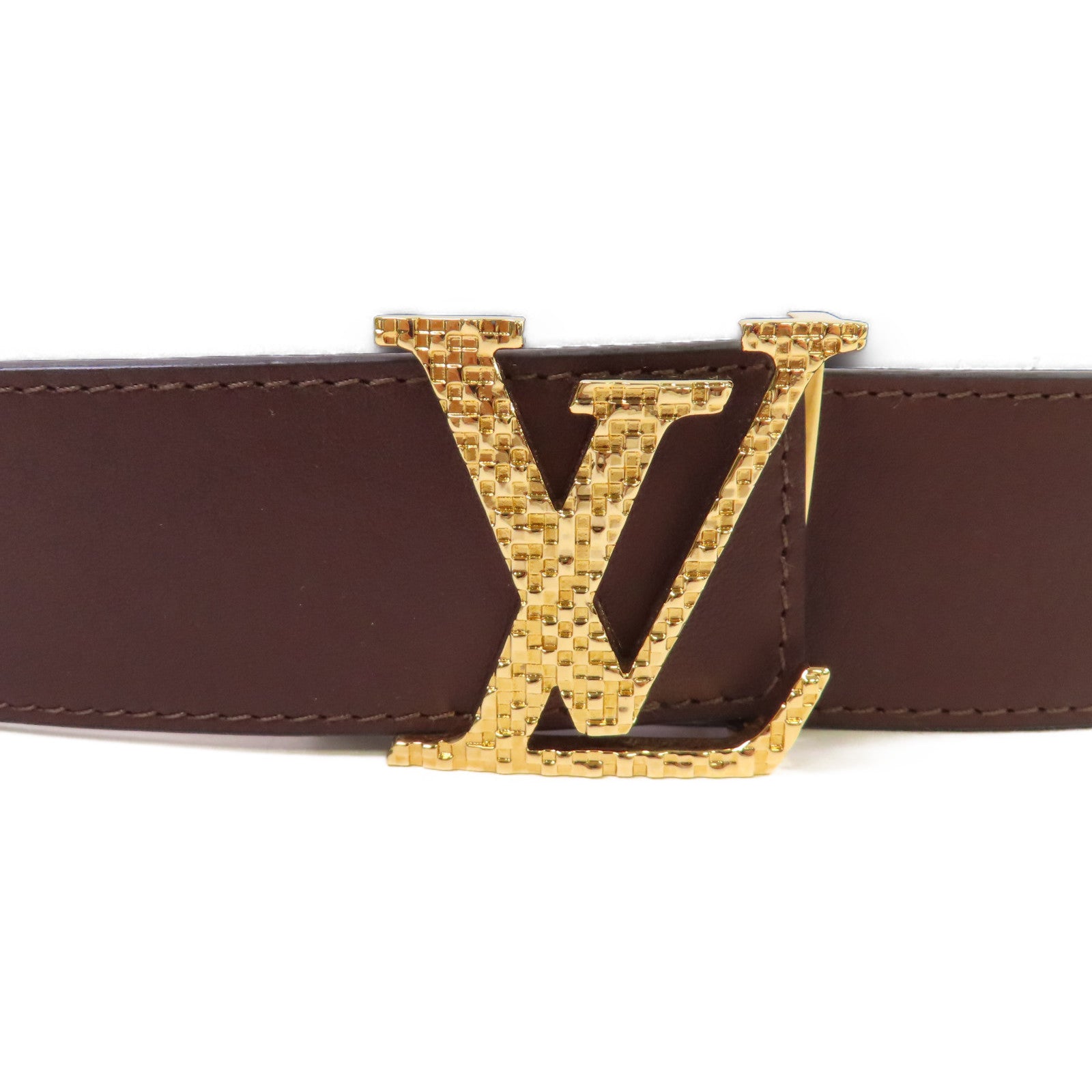 LOUIS VUITTON 皮革Leather Belt金扣皮帶啡色/黑色