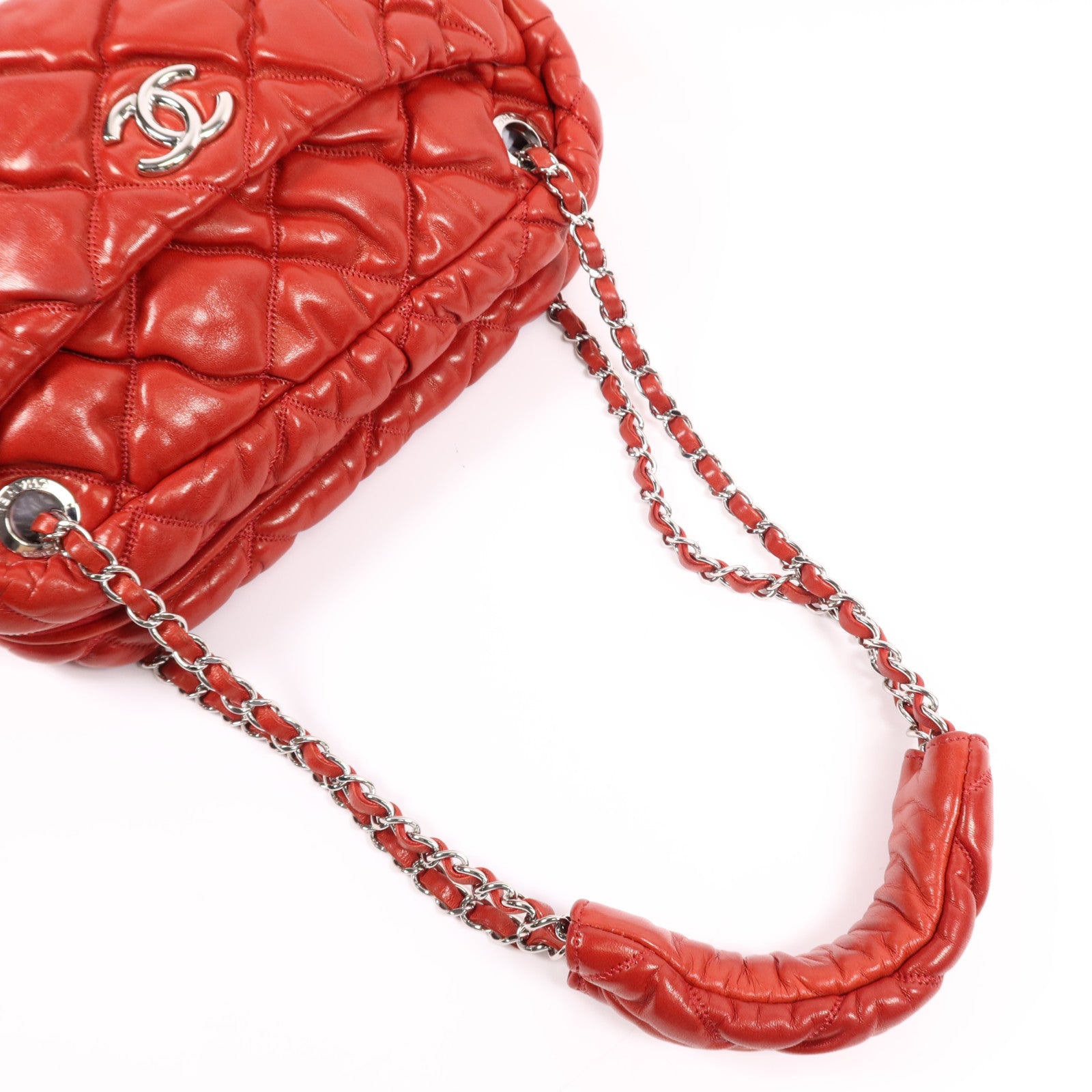 CHANEL 牛皮皮革Chain Shoulder Bag銀扣鏈帶肩背袋