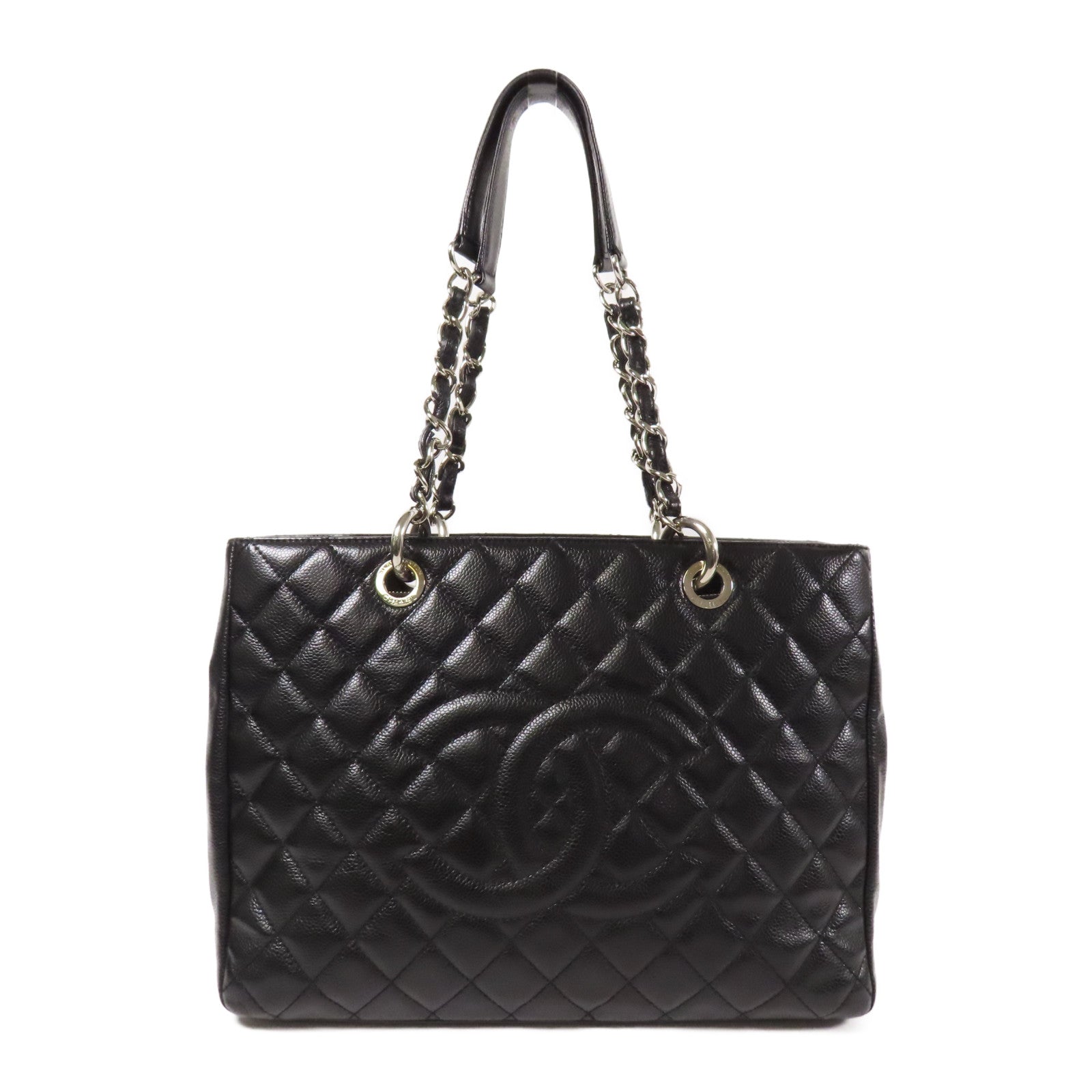 CHANEL 牛皮皮革GST Grand Shopping Tote銀扣鏈帶肩背袋