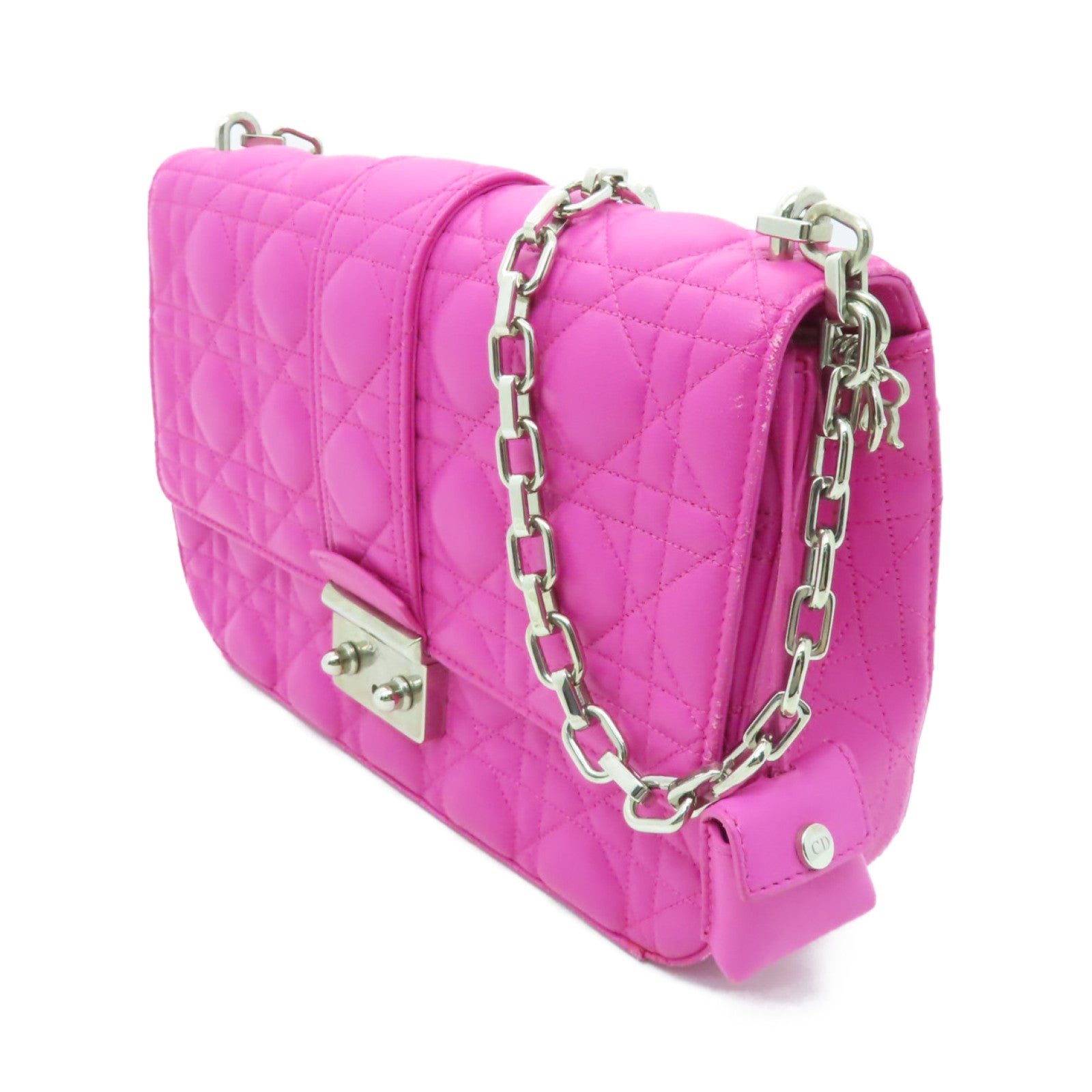 Dior羊皮皮革Miss Dior Chain Shoulder银扣肩背袋粉红色