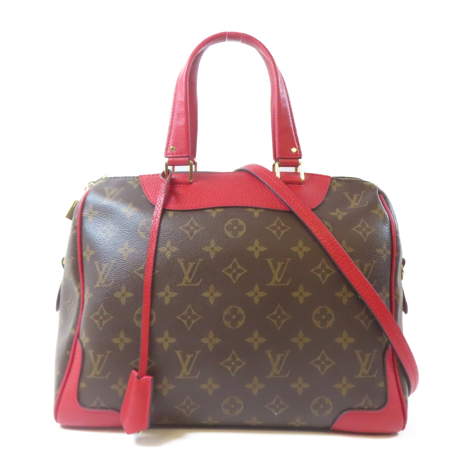 LOUIS VUITTON Monogram Retiro PM金扣手挽肩背兩用袋啡色/紅色