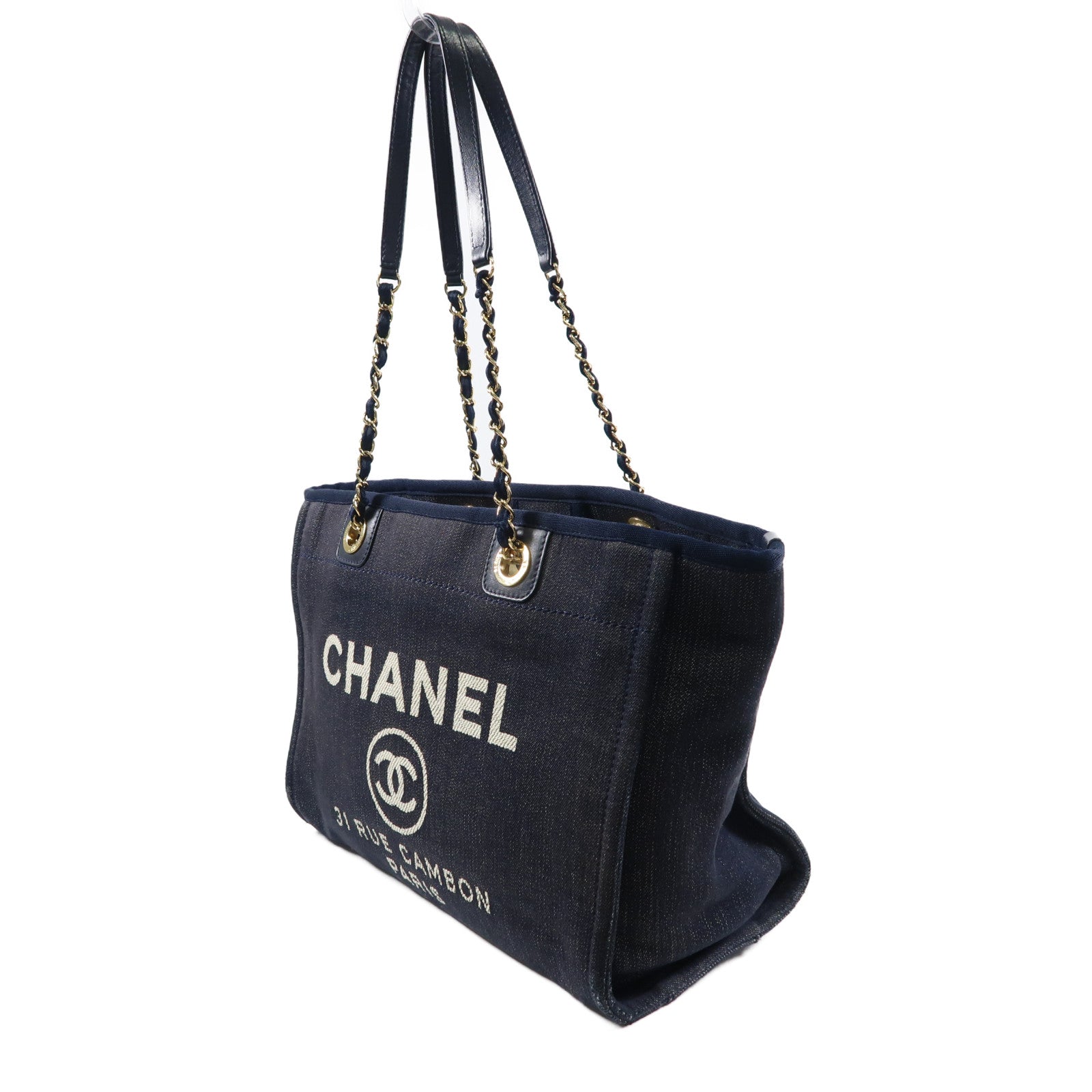 CHANEL 牛仔布Deauville金扣手挽袋/肩背袋