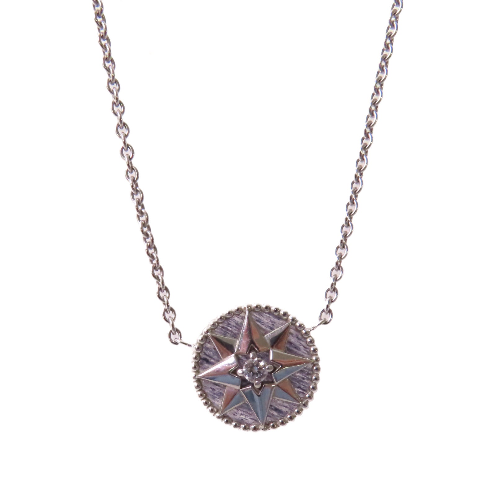 Dior 18K白金/鑽石Rose Des Vents Diamond Necklace銀扣項鏈黑色/銀色