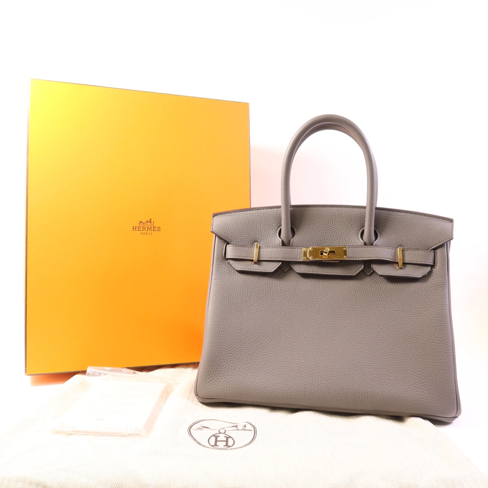 HERMES Togo皮革Birkin 30金扣手挽袋Etain