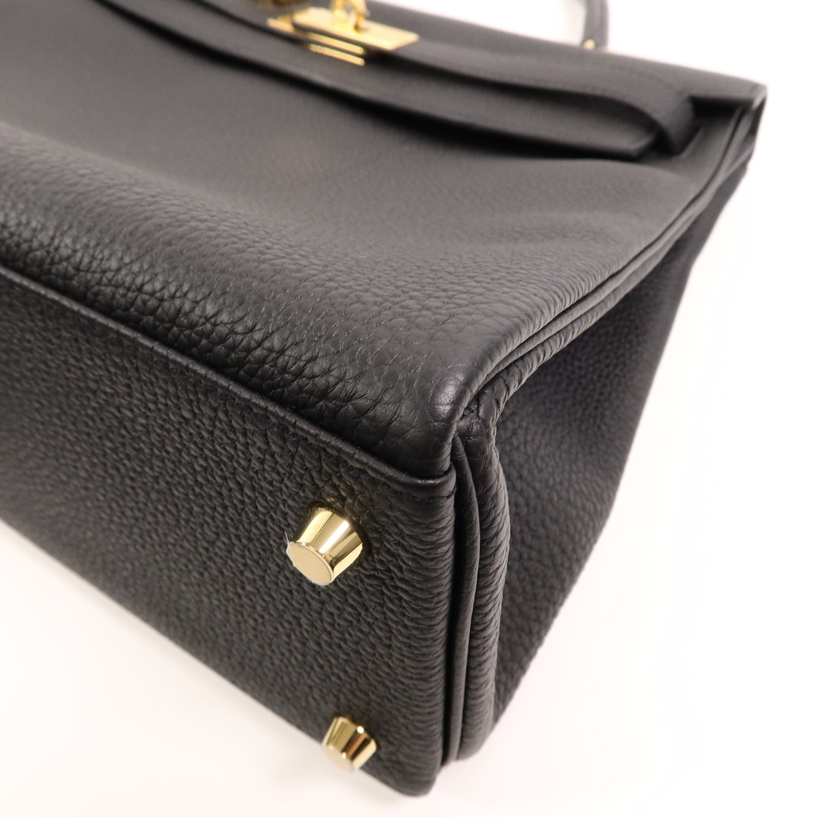 HERMES Togo/Croco皮革Kelly 32手挽肩背兩用袋Noir