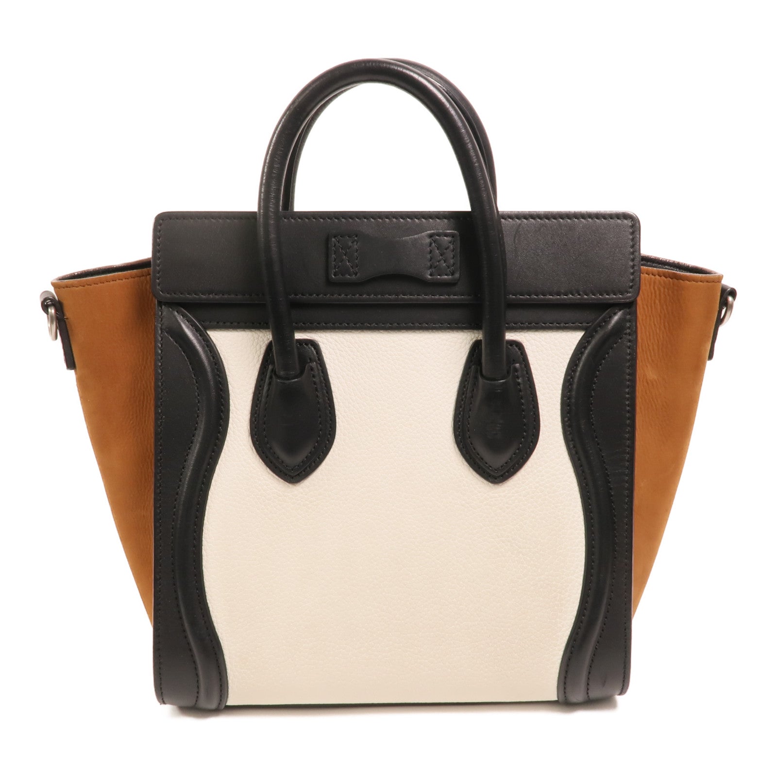 CELINE 牛皮皮革/絨布Nano Luggage銀扣肩背袋