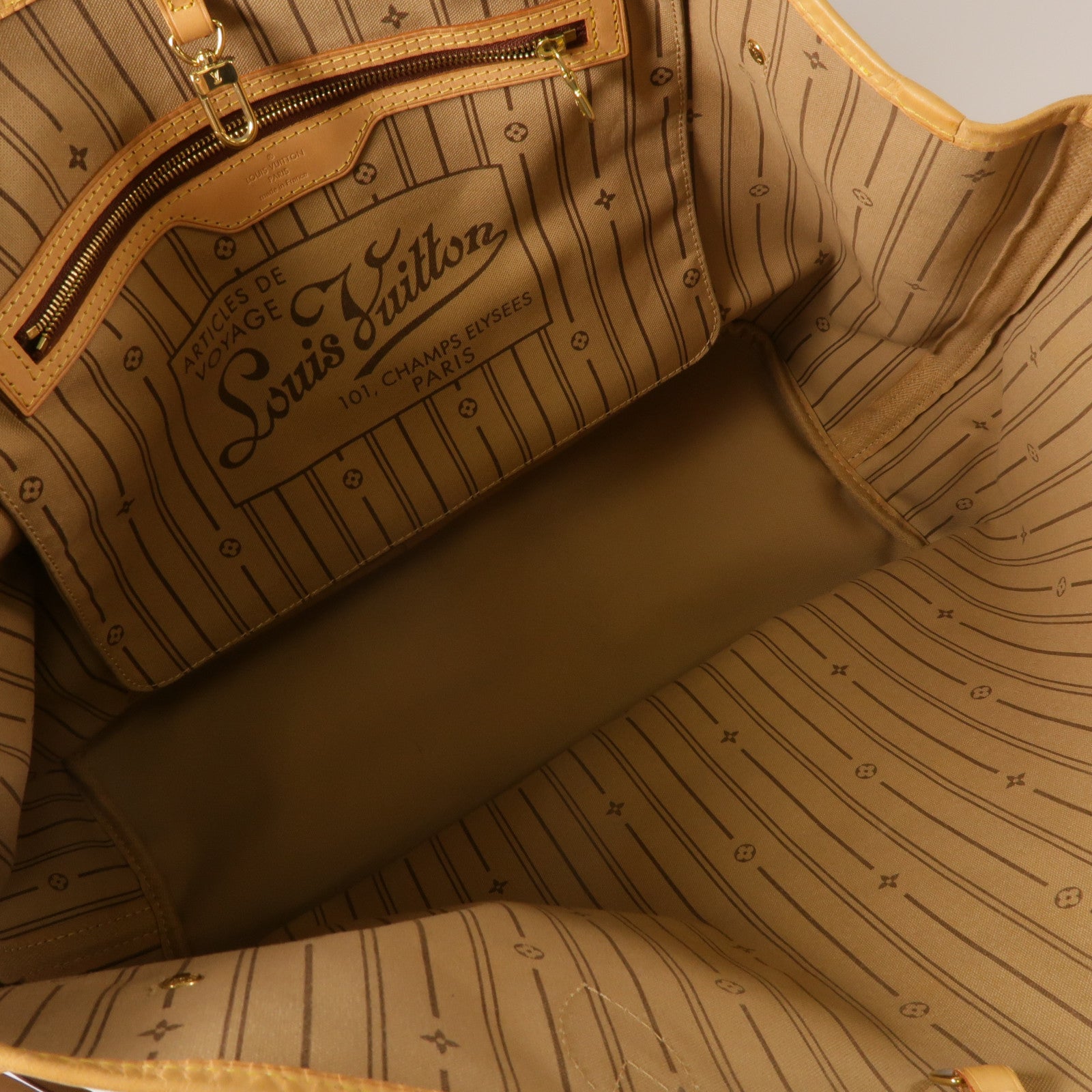 LOUIS VUITTON Monogram Neverfull GM金扣手挽袋棕色