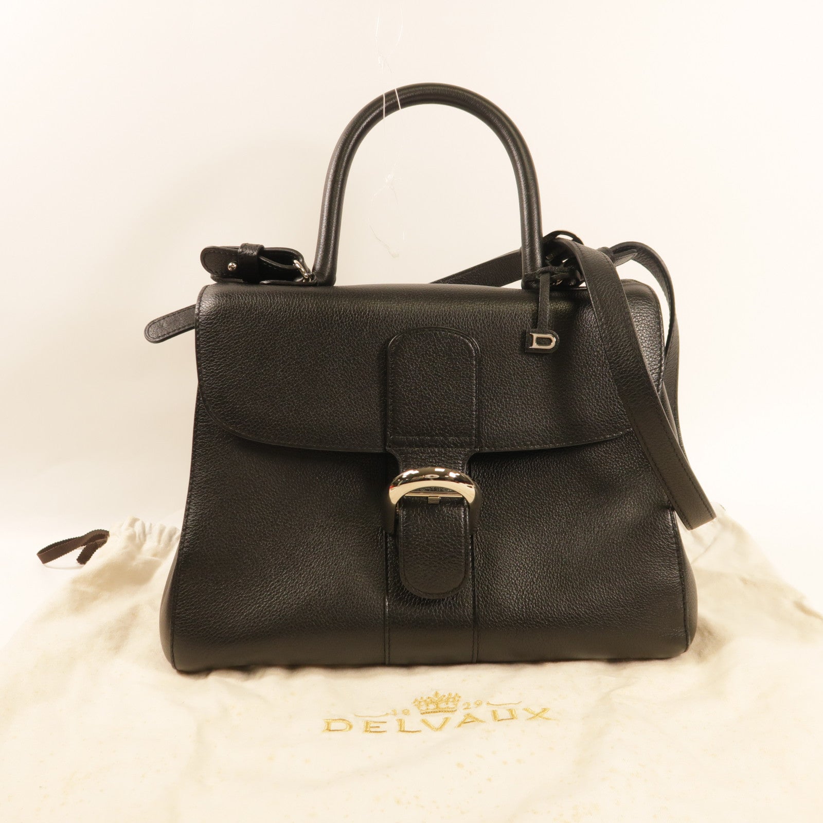 Delvaux 牛皮皮革Brillant MM金扣手挽肩背兩用袋黑色