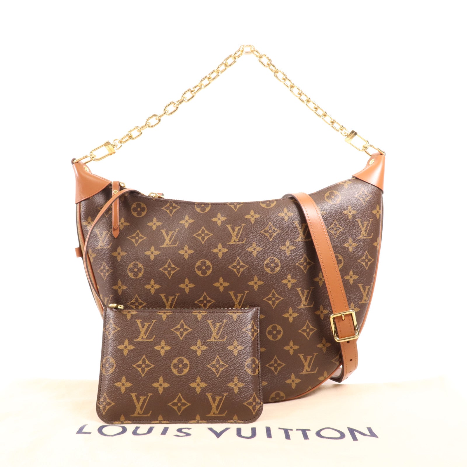 LOUIS VUITTON Monogram Reverse Loop Hobo金扣手挽肩背兩用袋