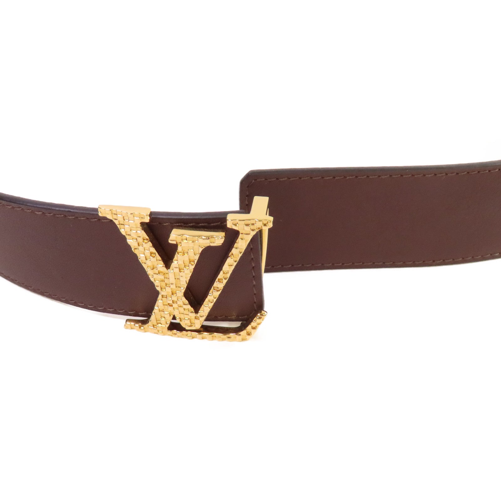 LOUIS VUITTON 皮革Leather Belt金扣皮帶啡色/黑色