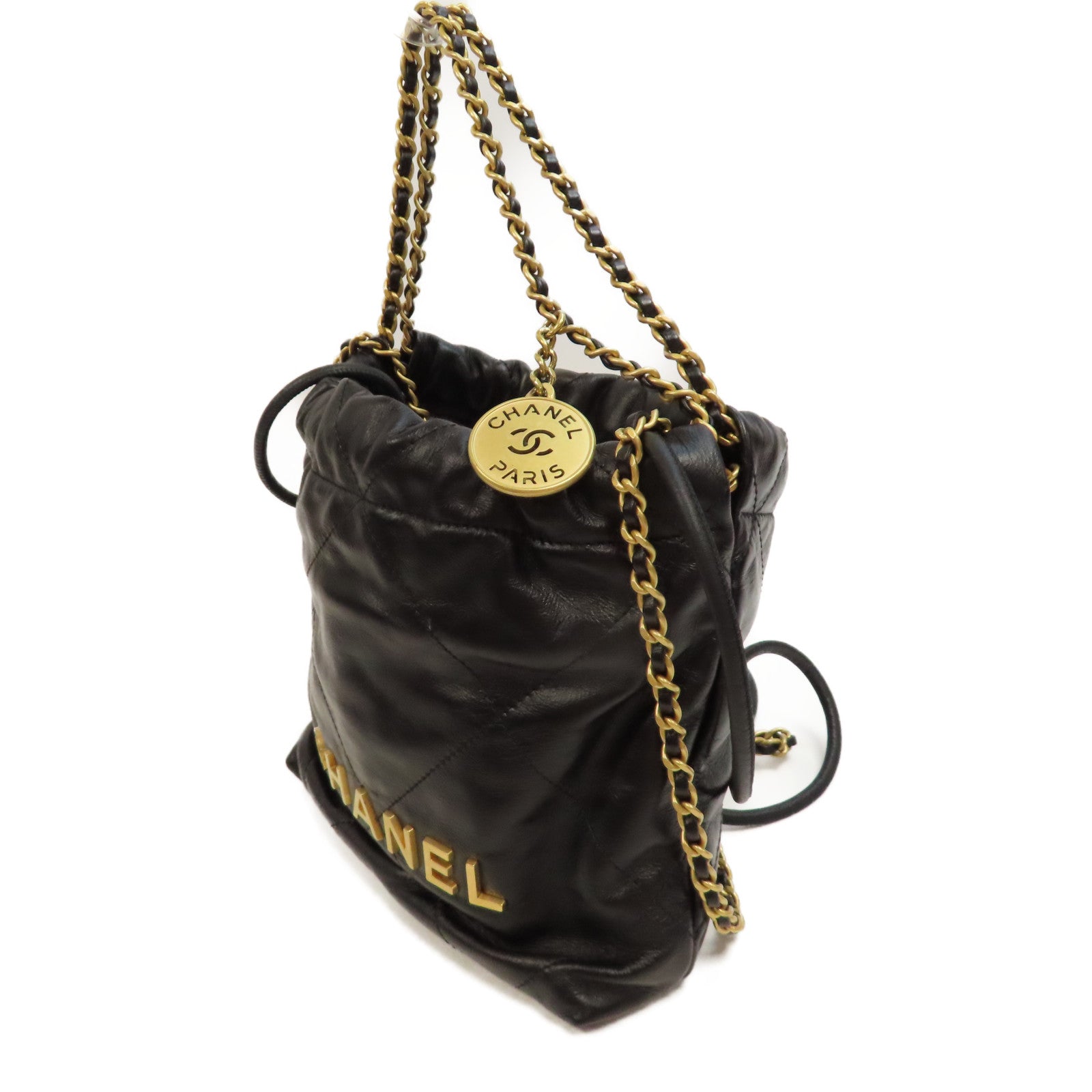 CHANEL 菱格牛皮皮革Chanel 22 Mini金扣肩背袋黑色