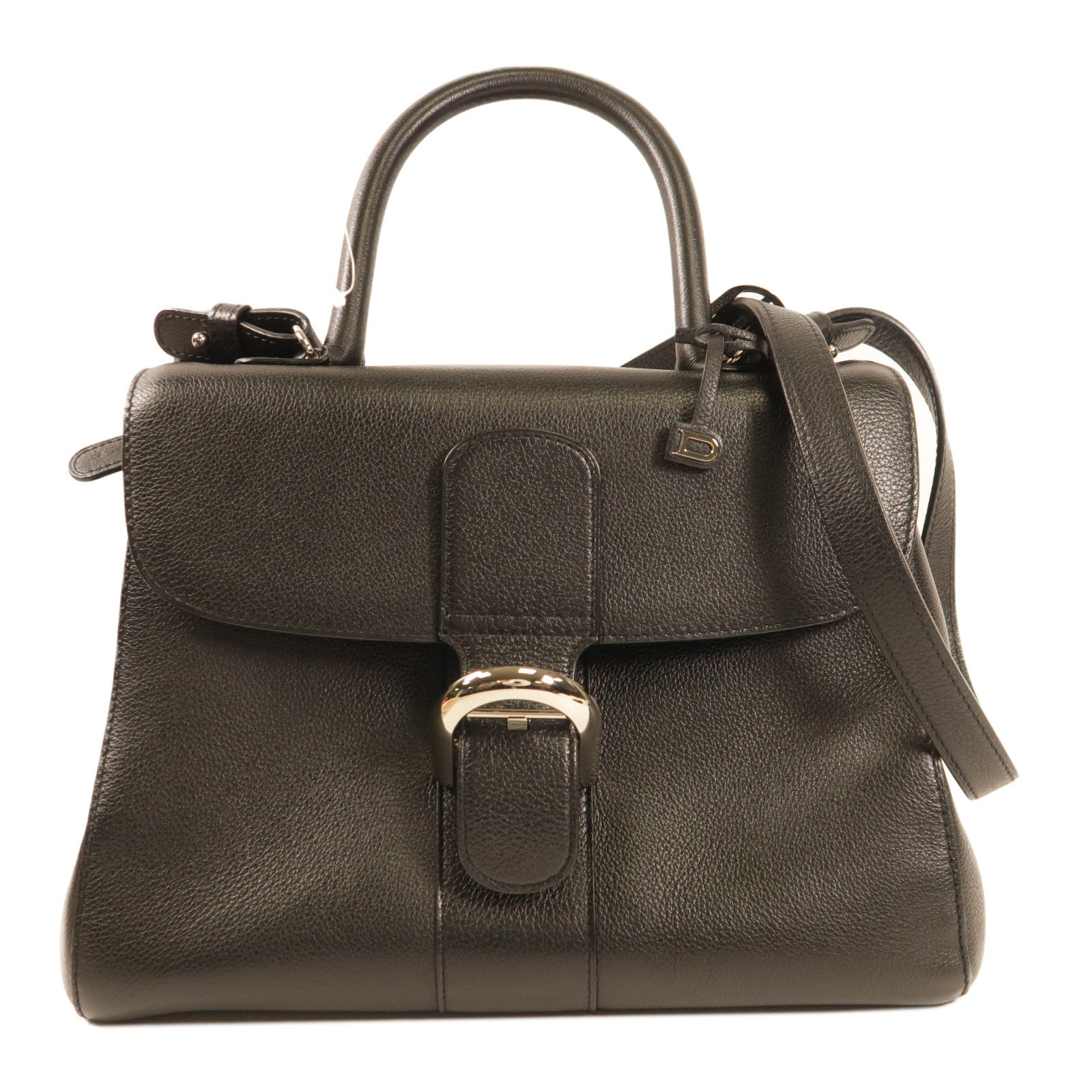 Delvaux 牛皮皮革Brillant MM金扣手挽肩背兩用袋黑色