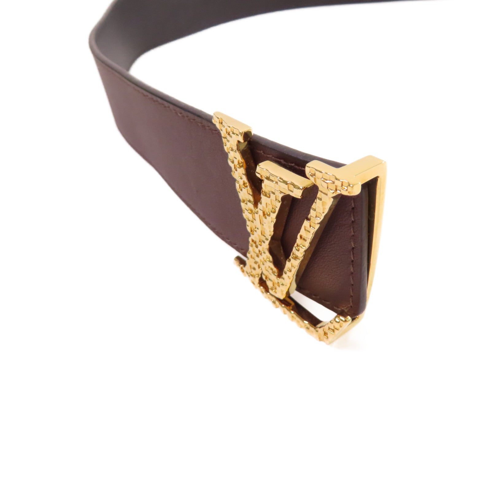 LOUIS VUITTON 皮革Leather Belt金扣皮帶啡色/黑色