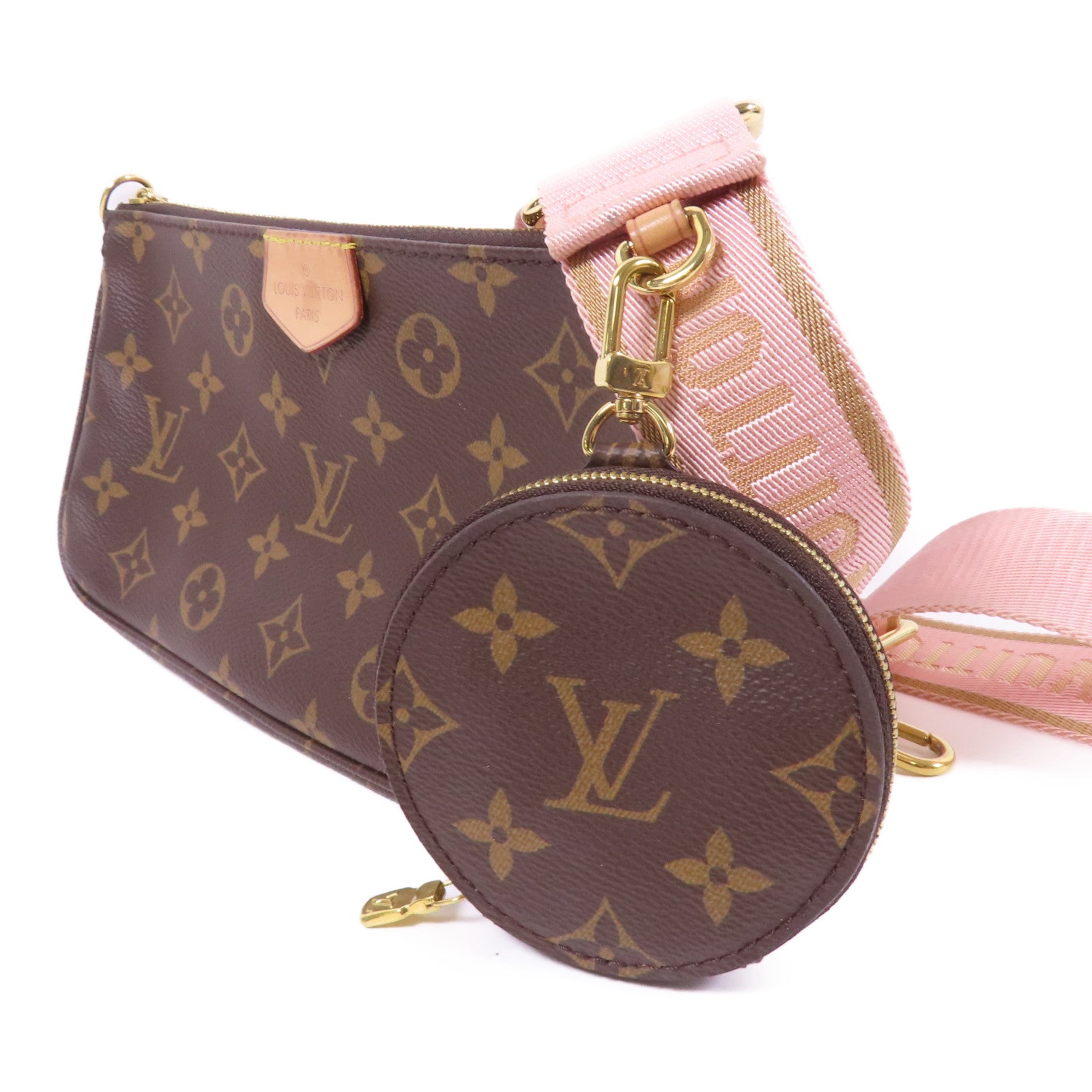 LOUIS VUITTON Monogram Multi Pochette Accessoires金扣手挽肩背兩用袋棕色