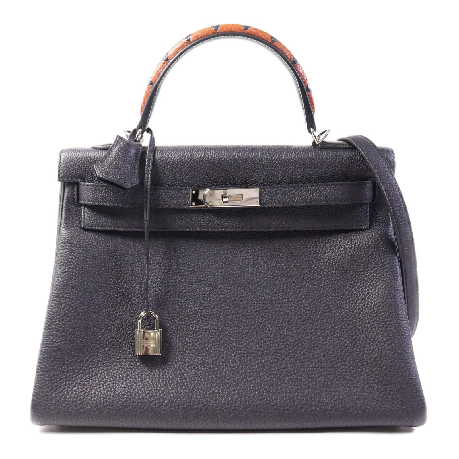HERMES Togo皮革Kelly 32 Shark銀扣手挽肩背兩用袋Bleu Nuit